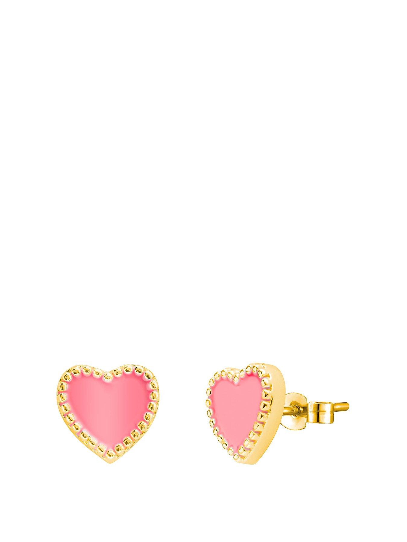 The Love Collection 18ct Gold Plated Sterling Silver Enamel Pink Heart Studs