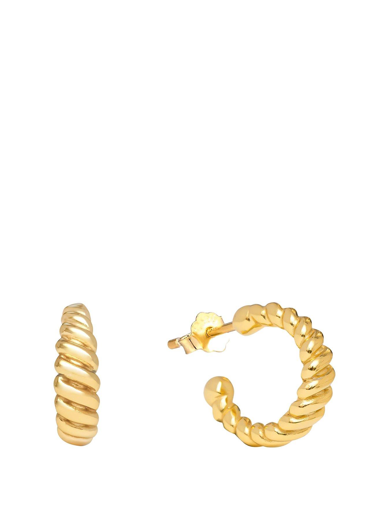 undefined 18ct Gold Plated Sterling Silver Ribbed Half Hoop Earrings