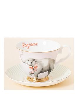 Product photograph of Yvonne Ellen Elephant Teacup And Saucer Set from very.co.uk