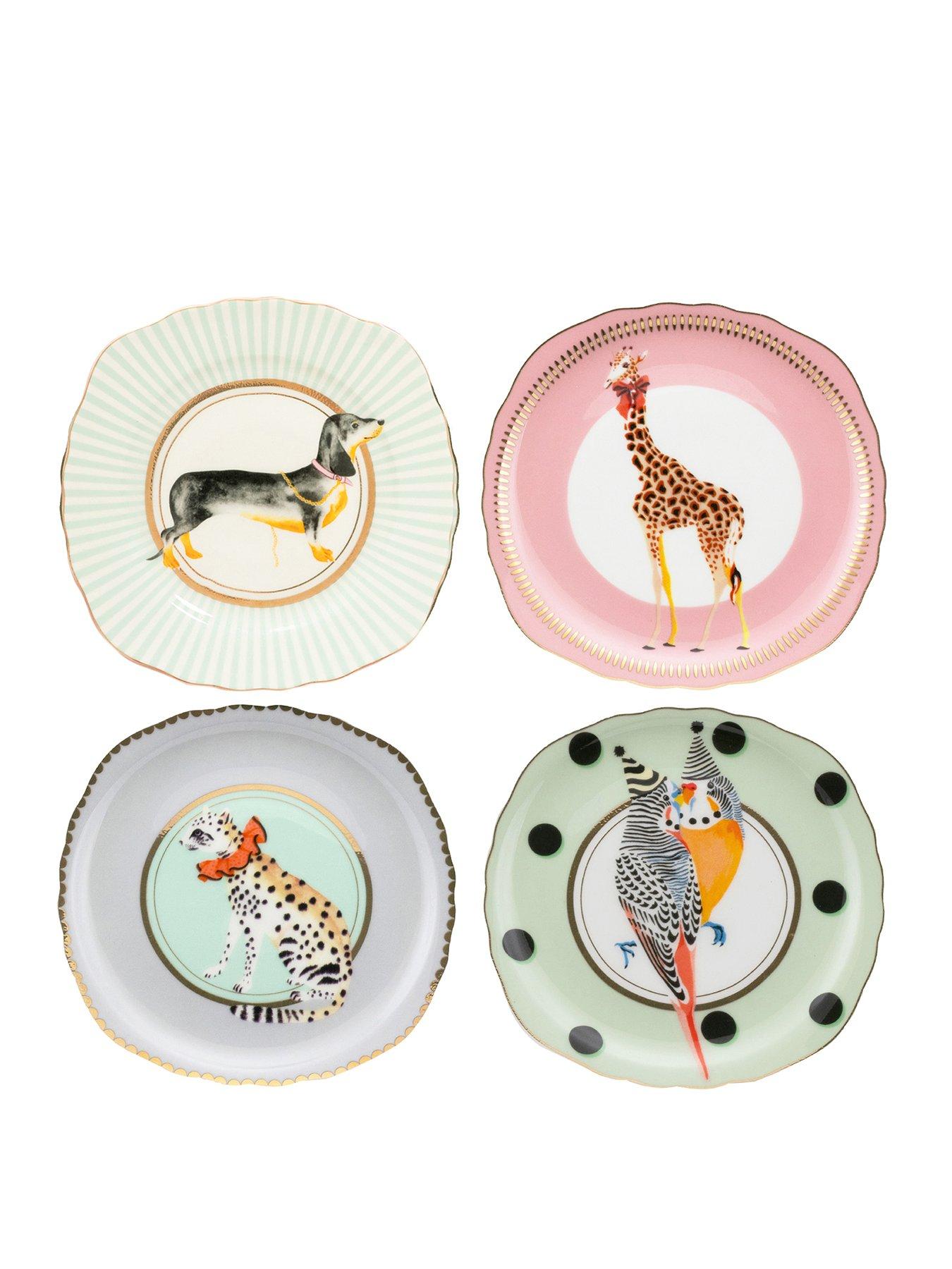 undefined Set of 4 Round Animal Tea Plates