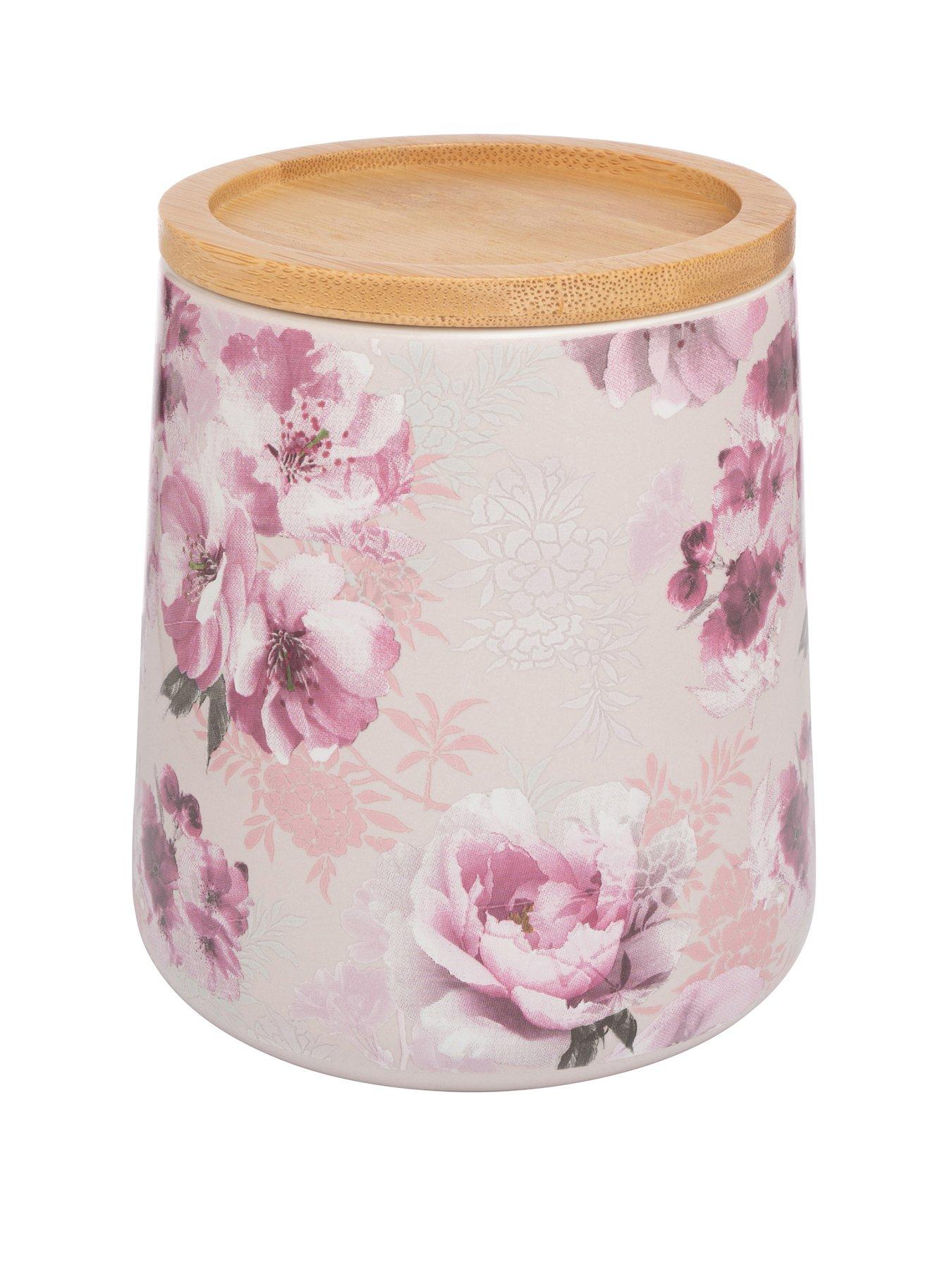 Product photograph of Catherine Lansfield Dramatic Floral Ceramic Storage Jar In Pink from very.co.uk
