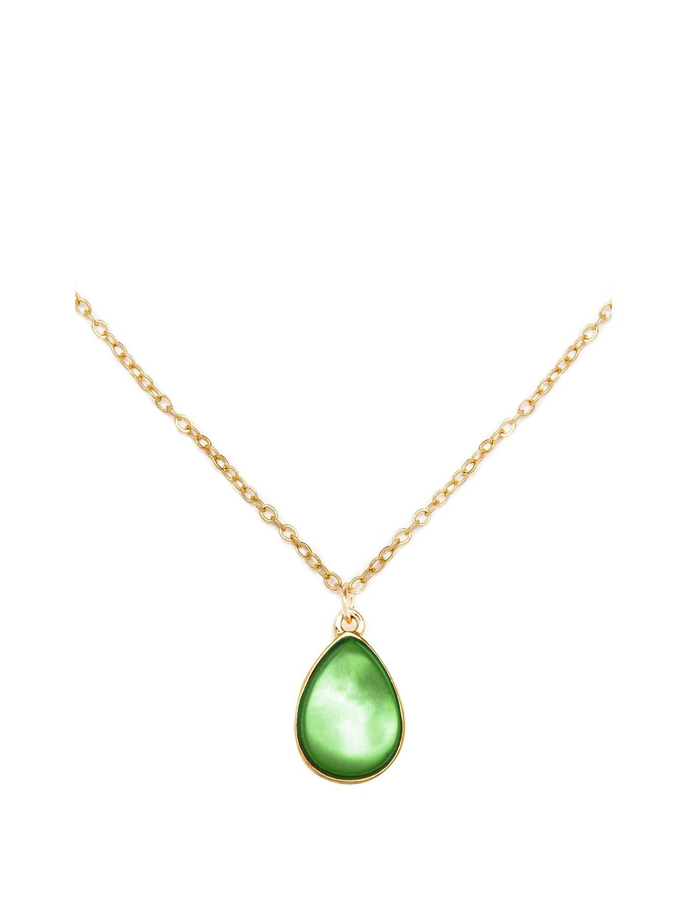 Product photograph of The Love Silver Collection Gold Plated Emerald Charm Necklace from very.co.uk