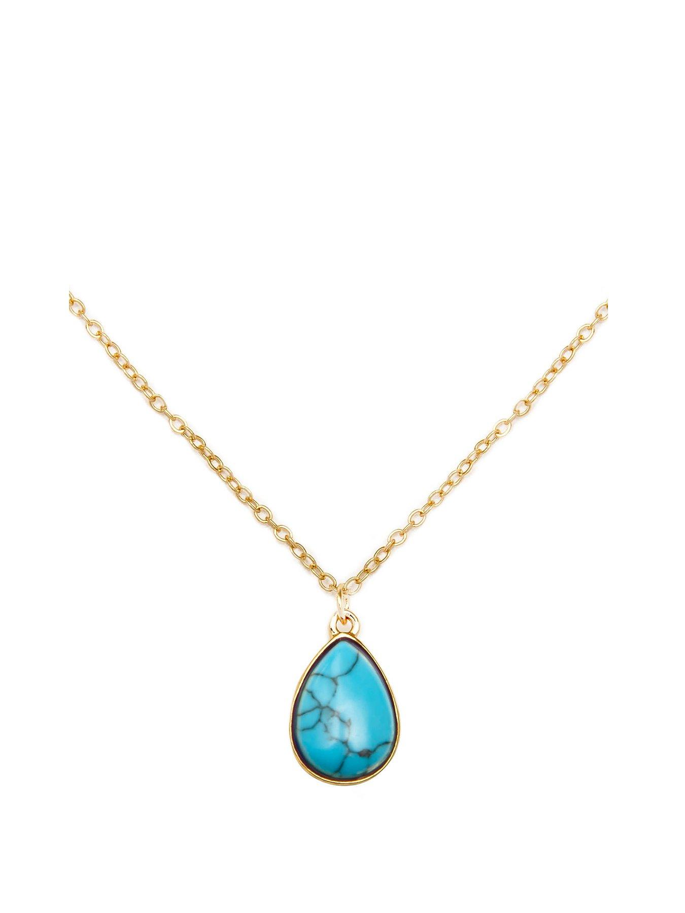 Product photograph of The Love Silver Collection Gold Plated Turquoise Charm Necklace from very.co.uk