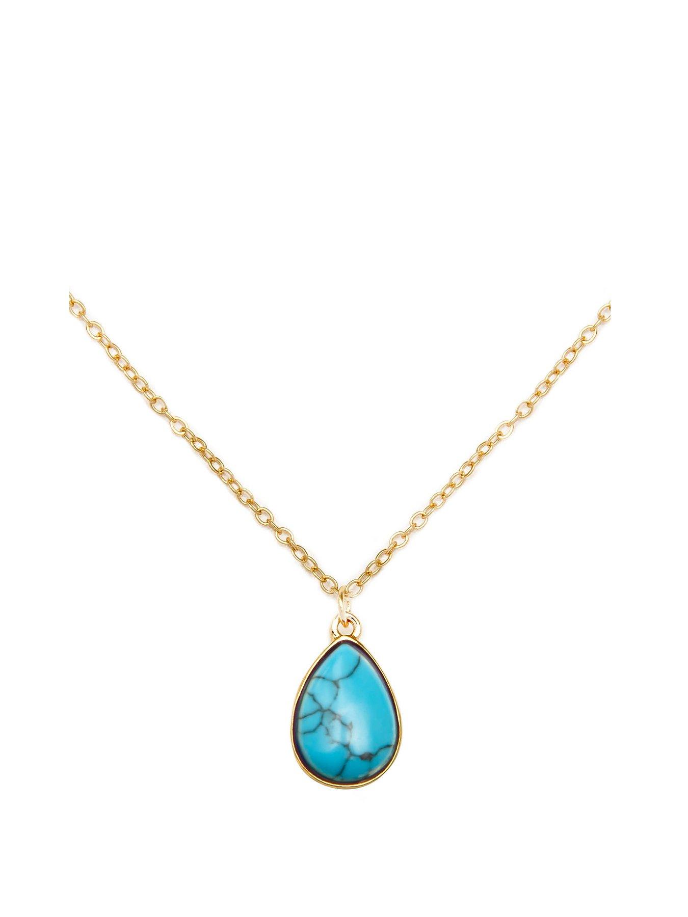 Product photograph of The Love Collection Gold Plated Turquoise Charm Necklace from very.co.uk