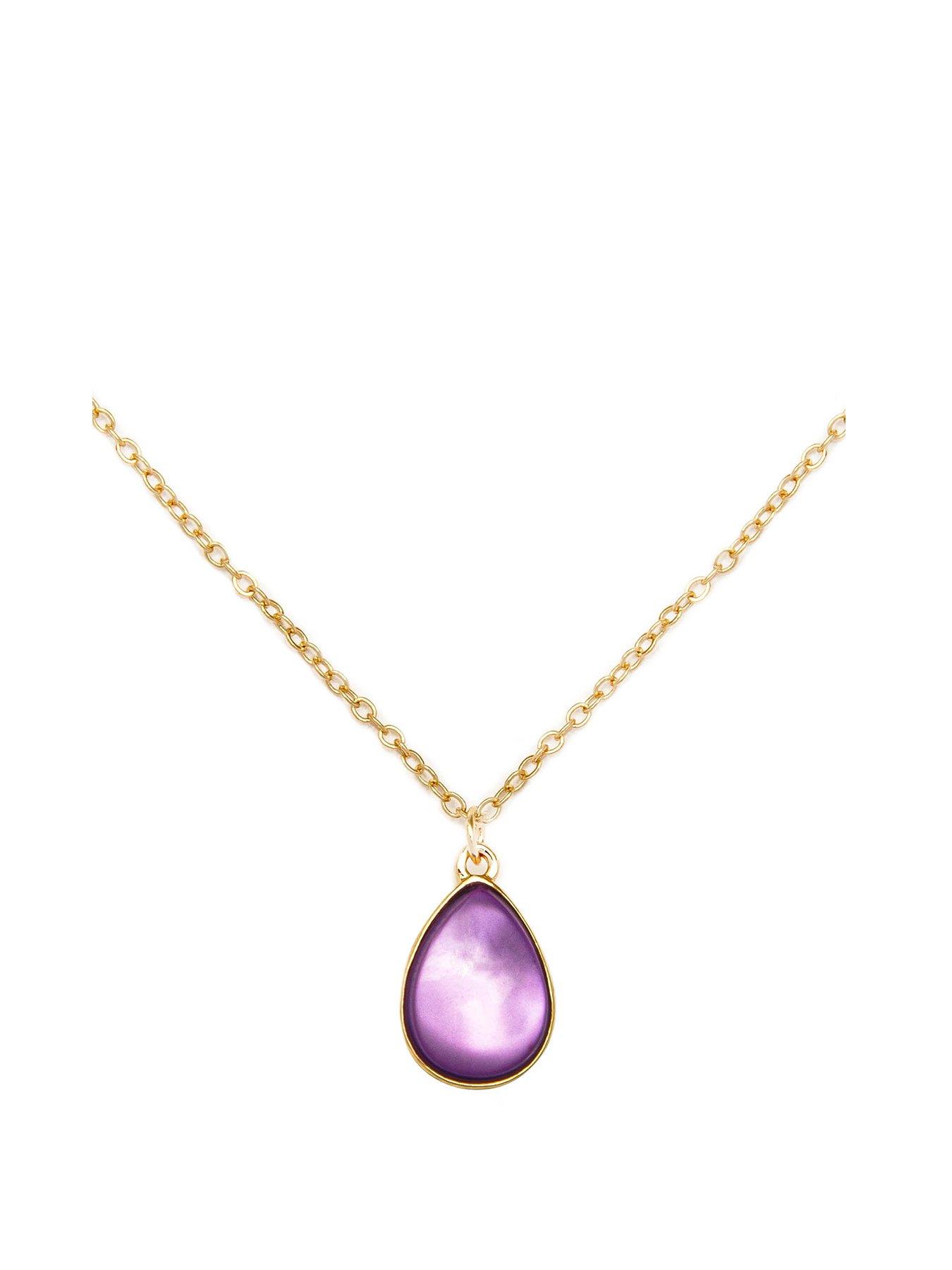 Product photograph of The Love Silver Collection Gold Plated Amethyst Charm Necklace from very.co.uk