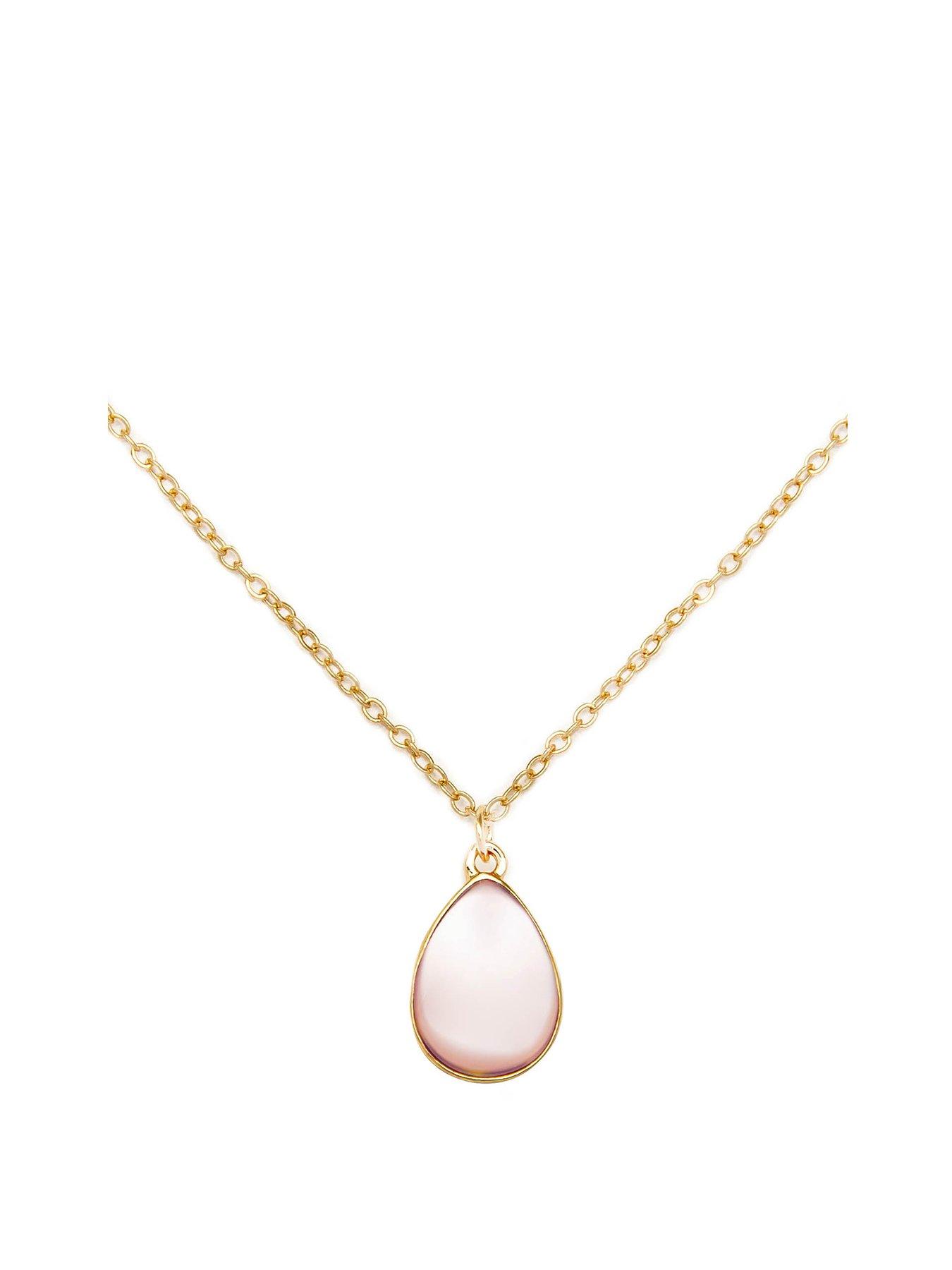 Product photograph of The Love Silver Collection Gold Plated Rose Quartz Charm Necklace from very.co.uk