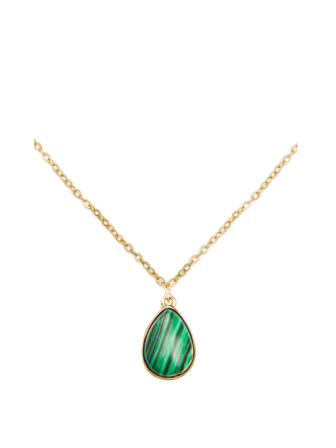 Product photograph of The Love Silver Collection Gold Plated Malachite Charm Necklace from very.co.uk