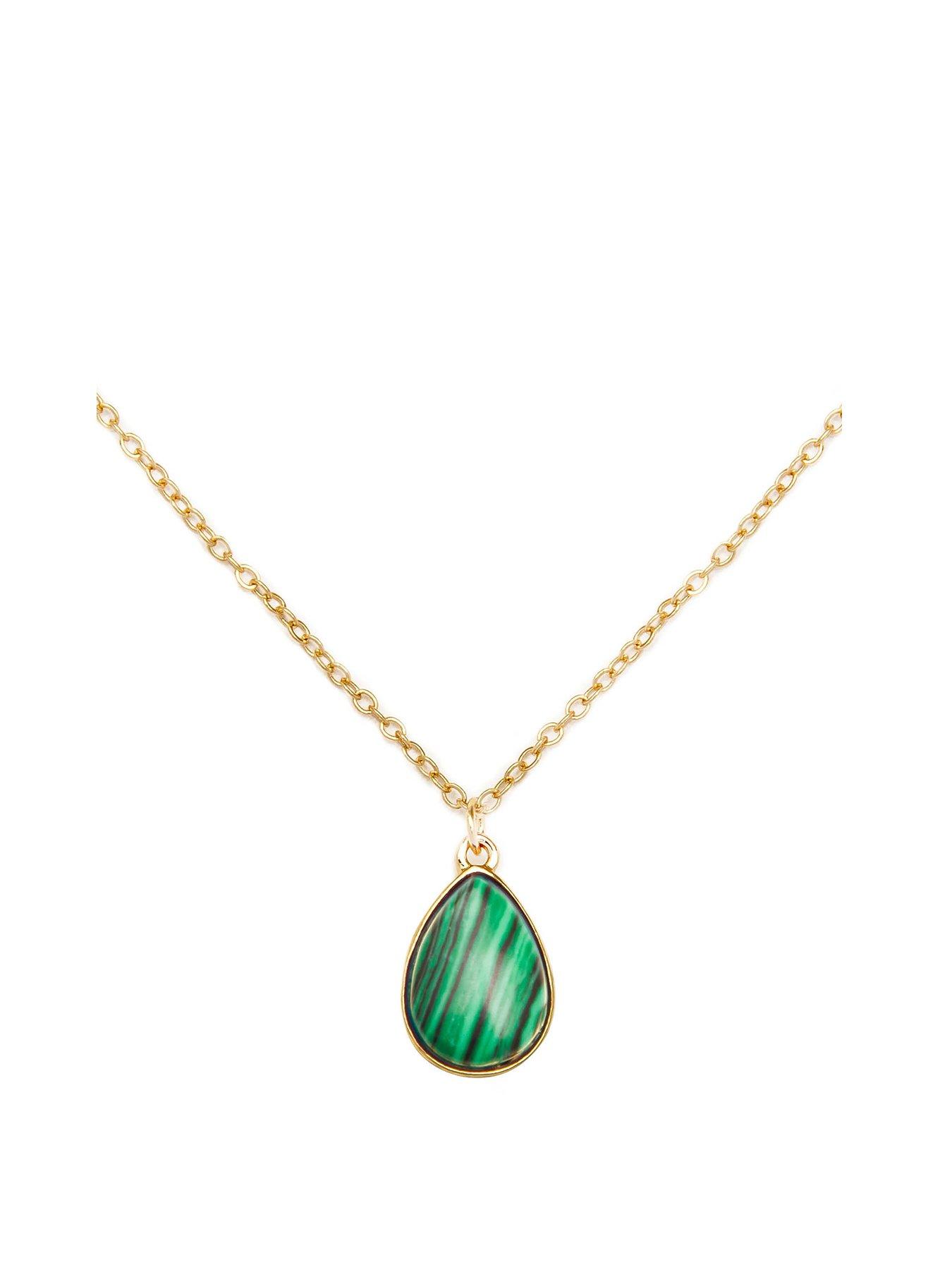 Product photograph of The Love Collection Gold Plated Malachite Charm Necklace from very.co.uk