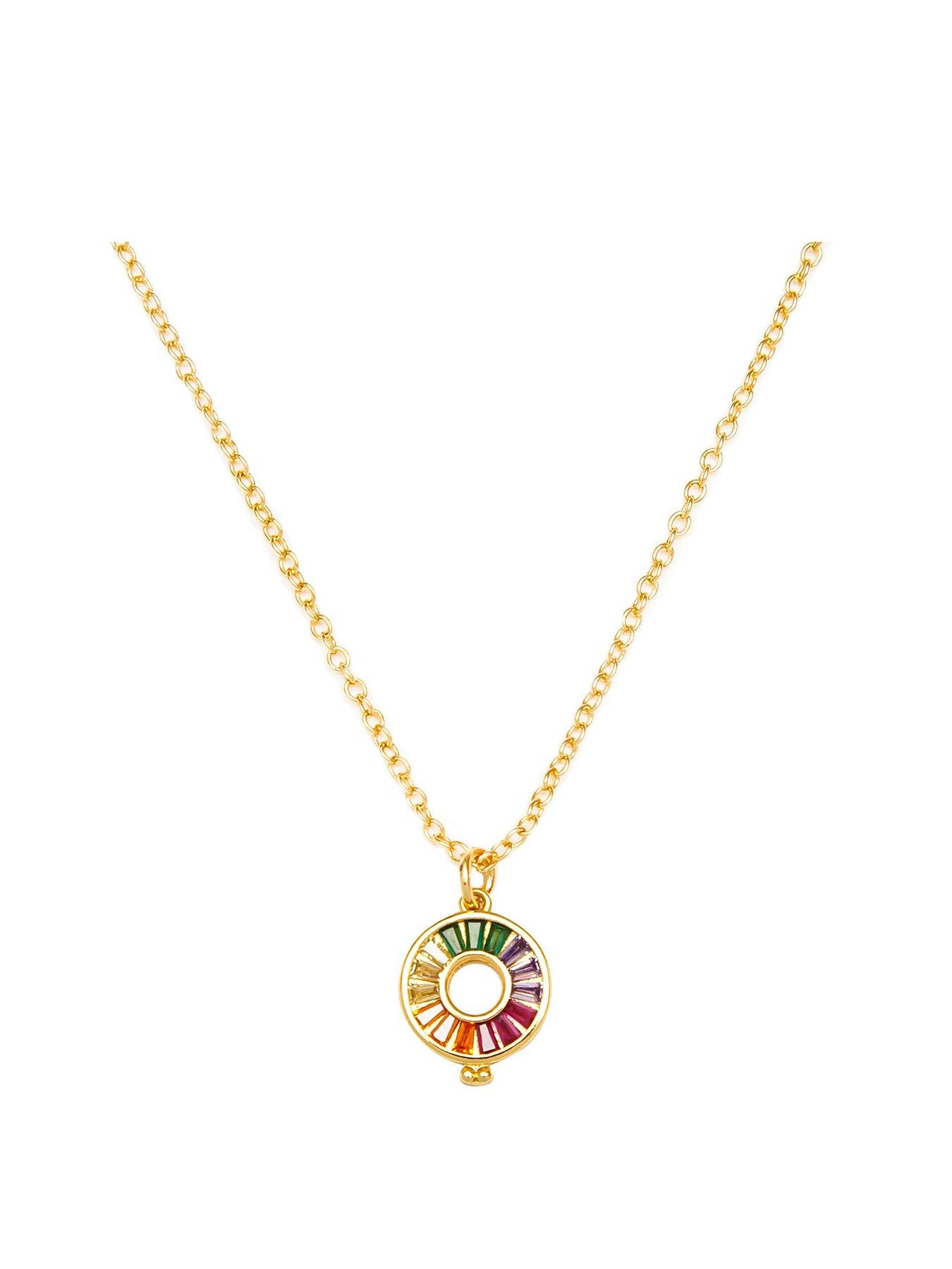 Product photograph of The Love Silver Collection Gold Plated Rainbow Crystal Circle Charm Necklace from very.co.uk