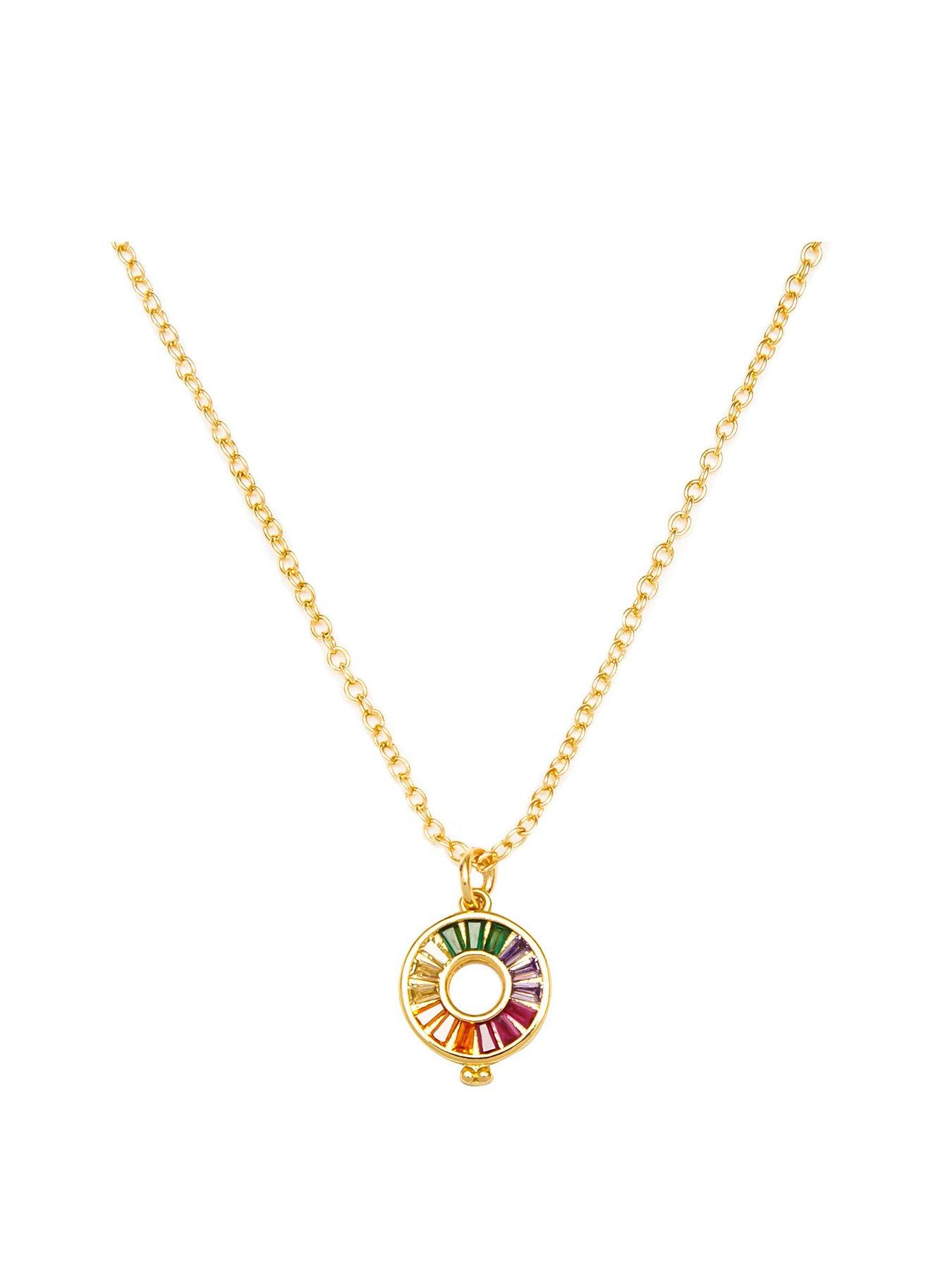 Product photograph of The Love Collection Gold Plated Rainbow Crystal Circle Charm Necklace from very.co.uk