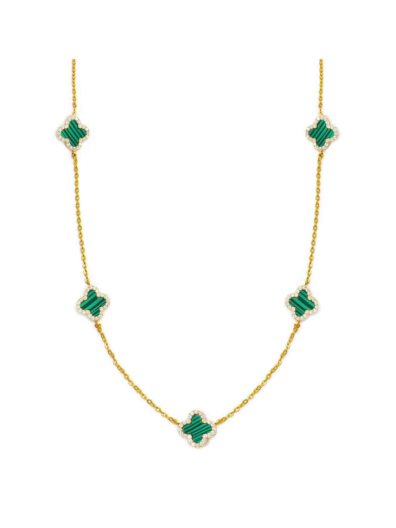 undefined 18ct Gold Plated Sterling Silver Malachite Flower Necklace