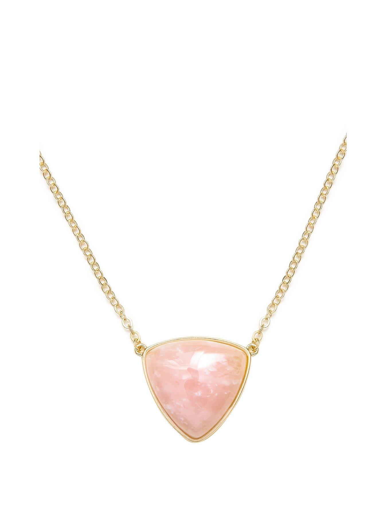 Product photograph of The Love Silver Collection Gold Plated Triangle Pink Crystal Necklace from very.co.uk
