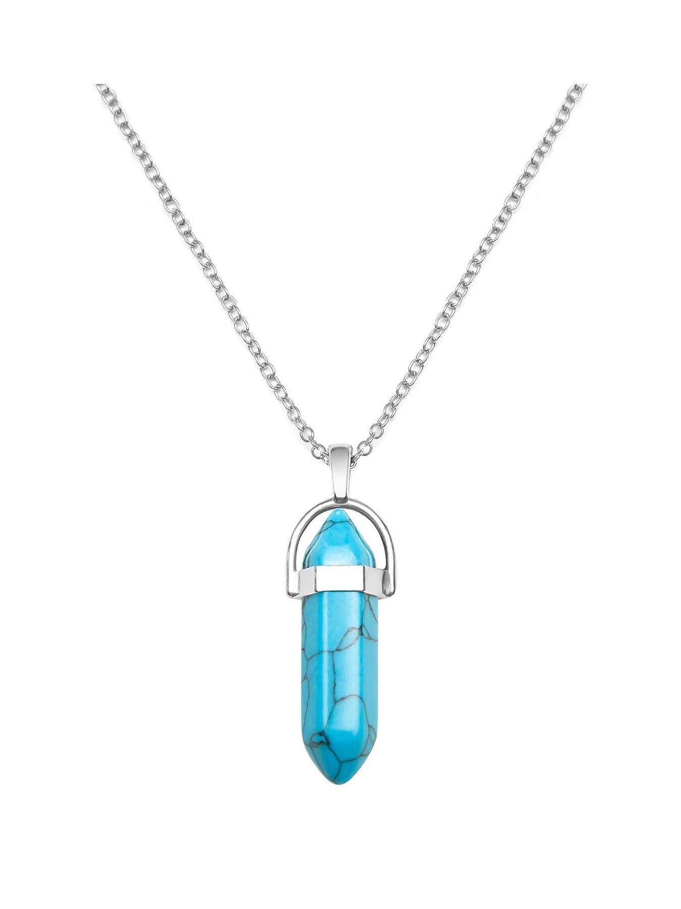 Product photograph of The Love Collection Turquoise Silver Plated Crystal Drop Charm Necklace from very.co.uk
