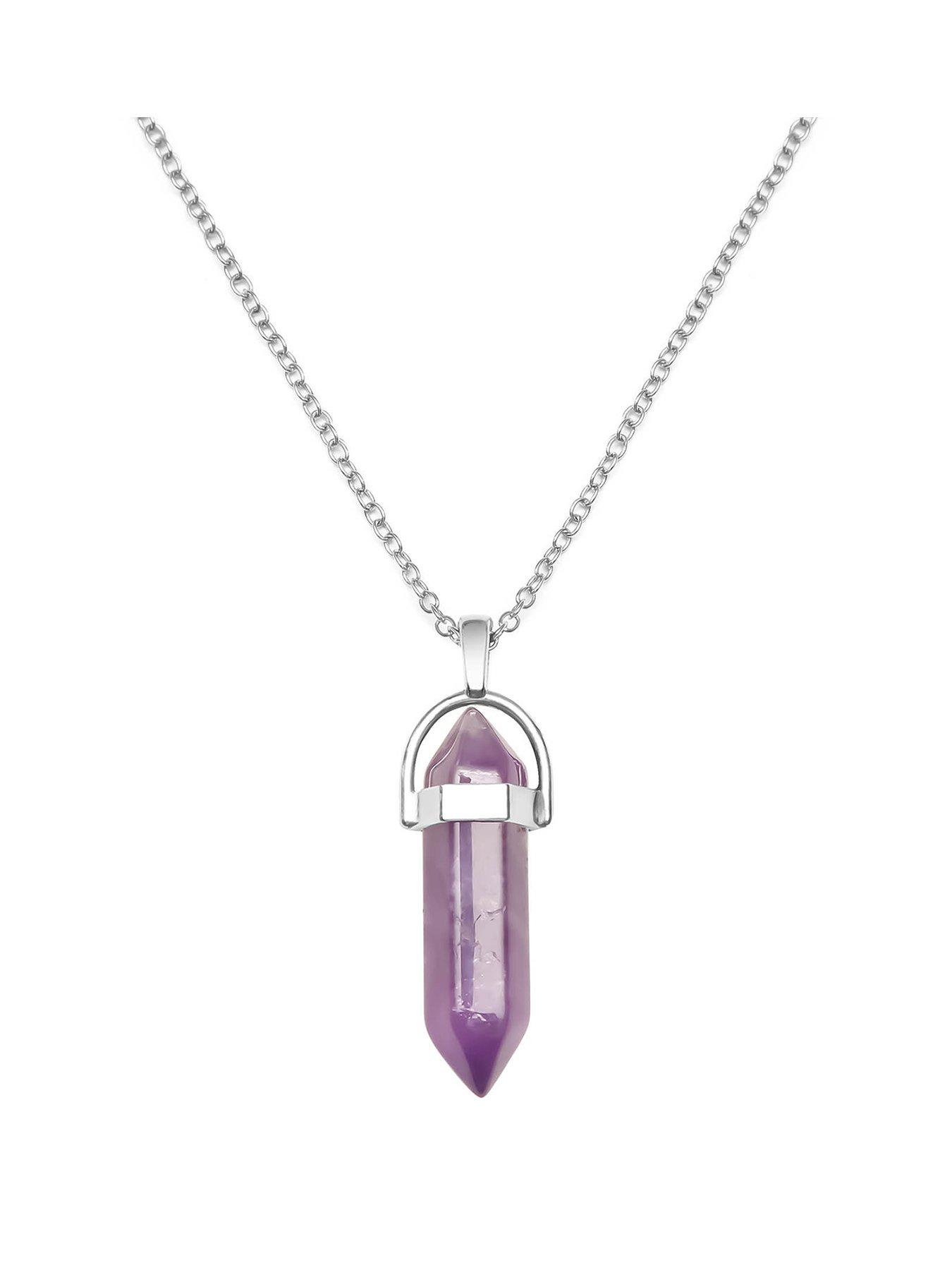 Product photograph of The Love Silver Collection Amethyst Silver Plated Crystal Drop Charm Necklace from very.co.uk