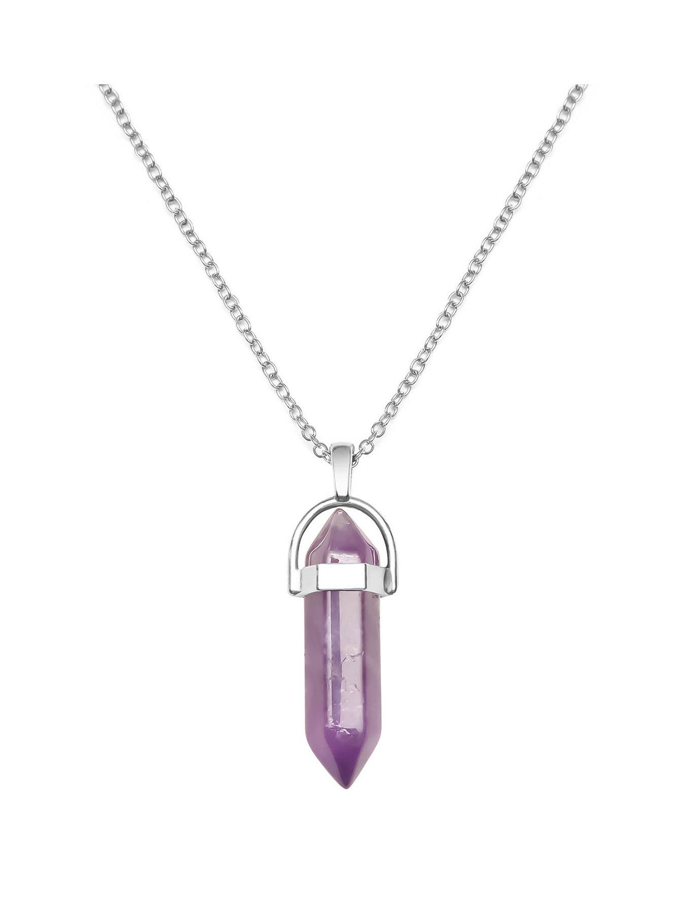 Product photograph of The Love Collection Amethyst Silver Plated Crystal Drop Charm Necklace from very.co.uk