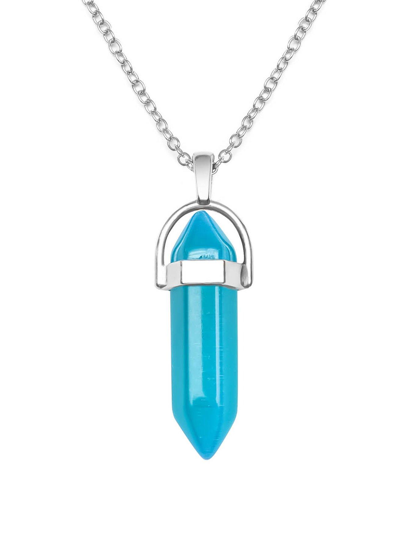 Product photograph of The Love Silver Collection Aquamarine Silver Plated Crystal Drop Charm Necklace from very.co.uk