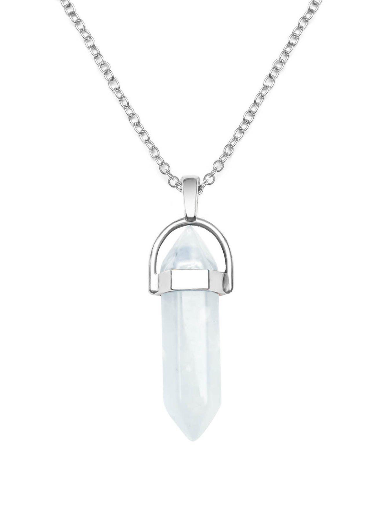 Product photograph of The Love Collection Quartz Silver Plated Crystal Drop Charm Necklace from very.co.uk