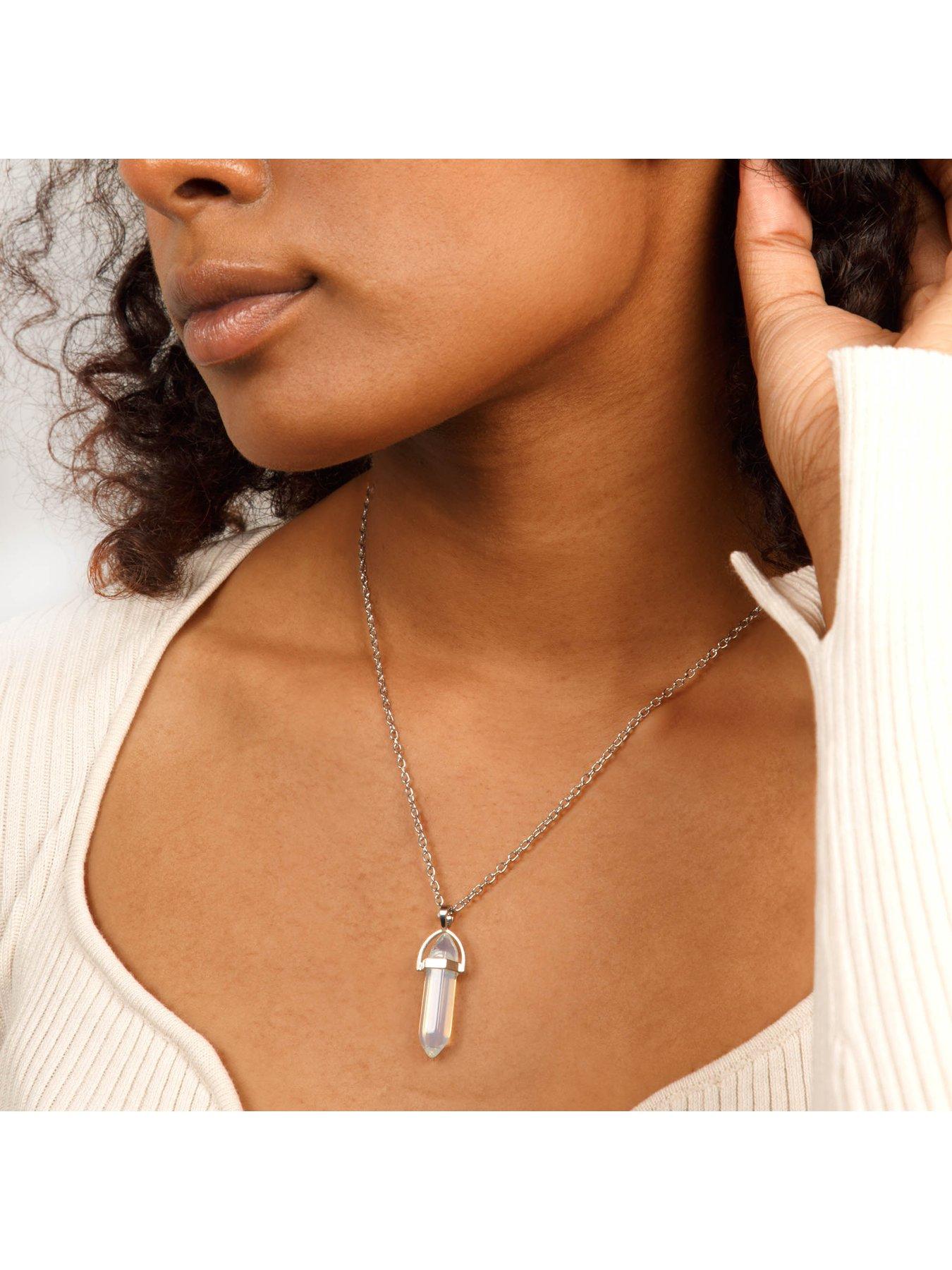 Image 2 of 4 of The Love Collection Quartz Silver Plated Crystal Drop Charm Necklace