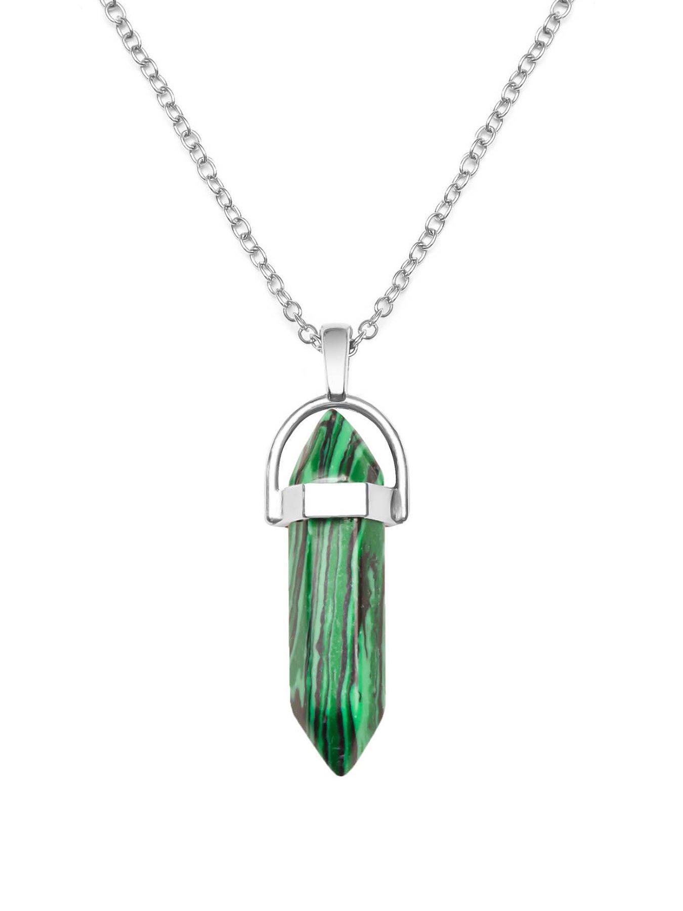 Product photograph of The Love Silver Collection Malachite Silver Plated Crystal Drop Charm Necklace from very.co.uk