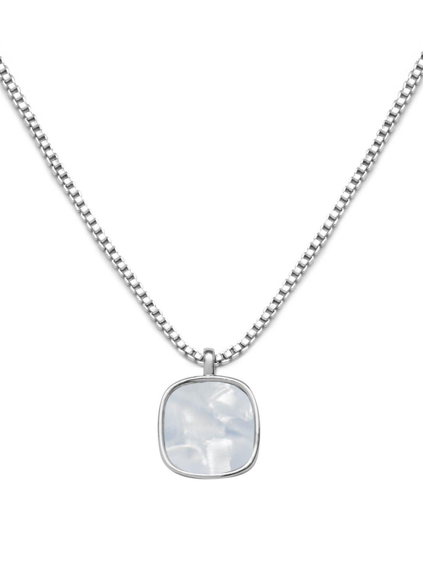 Product photograph of The Love Silver Collection Silver Plated Square Crystal Pendant Necklace from very.co.uk