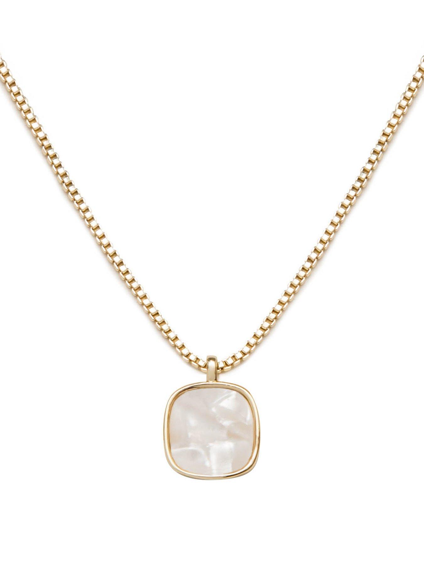 Product photograph of The Love Silver Collection Gold Plated Square Crystal Pendant Necklace from very.co.uk