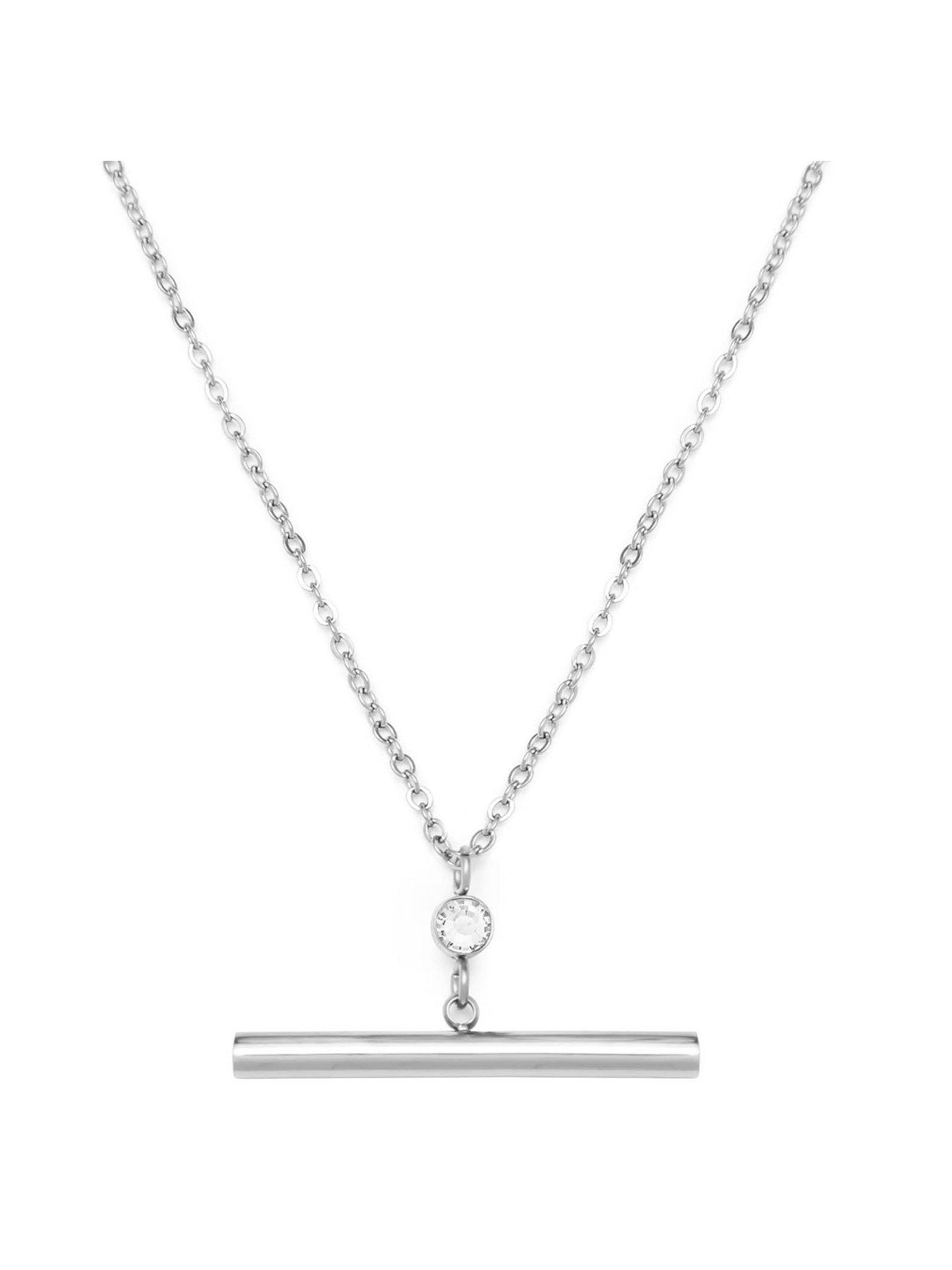 Product photograph of The Love Silver Collection Silver Plated T-bar Crystal Necklace from very.co.uk