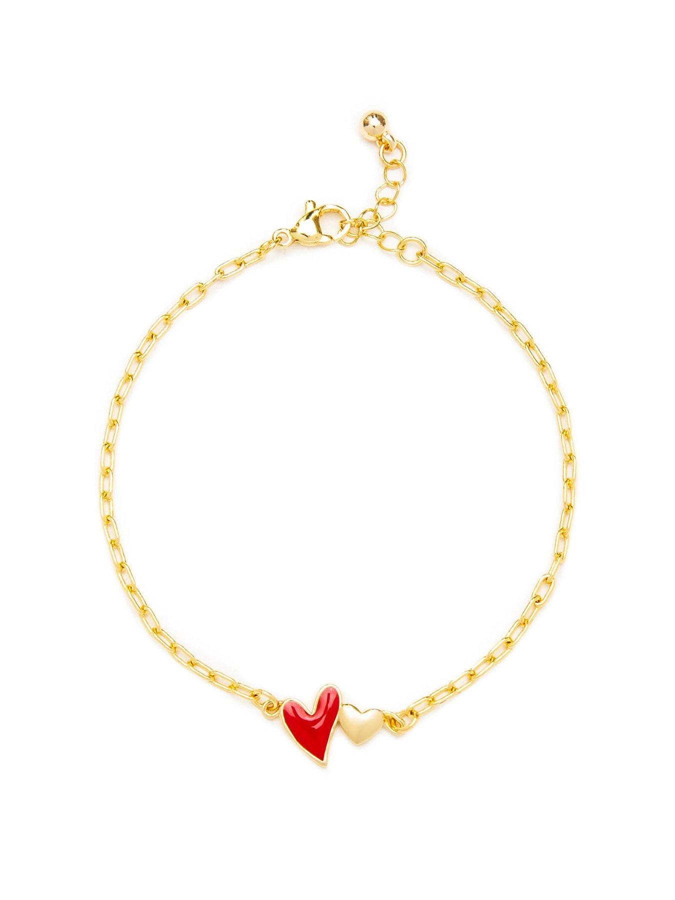 Product photograph of The Love Silver Collection Gold Plated Enamel Heart Detail Bracelet from very.co.uk