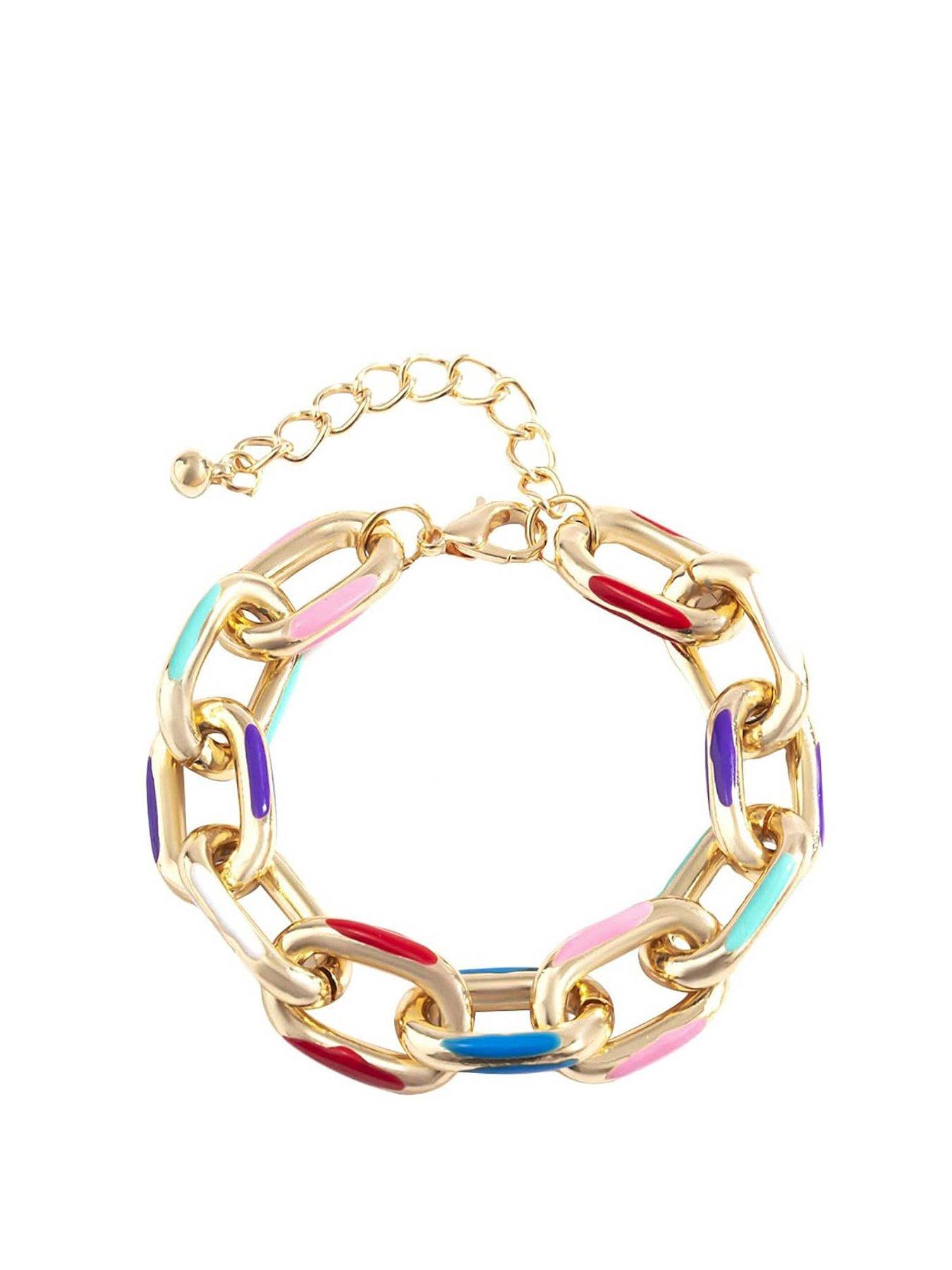 Product photograph of The Love Silver Collection Gold Plated Multi-colour Enamel Link Bracelet from very.co.uk