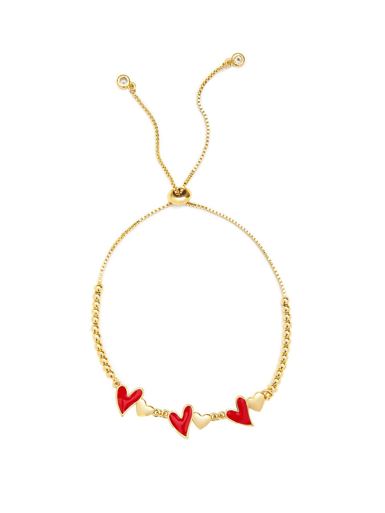 Product photograph of The Love Silver Collection Gold Plated Enamel Multi-heart Toggle Bracelet from very.co.uk
