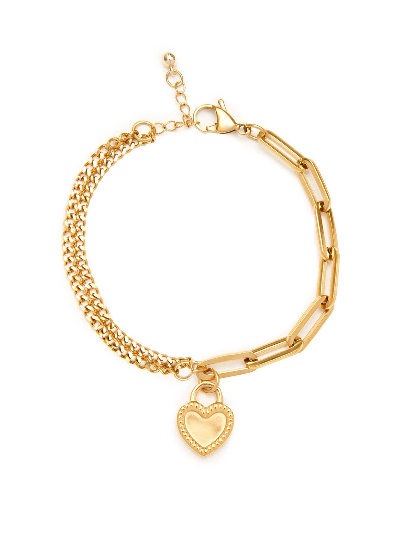 Product photograph of The Love Silver Collection Gold Plated Multi-chain Style Heart Bracelet from very.co.uk