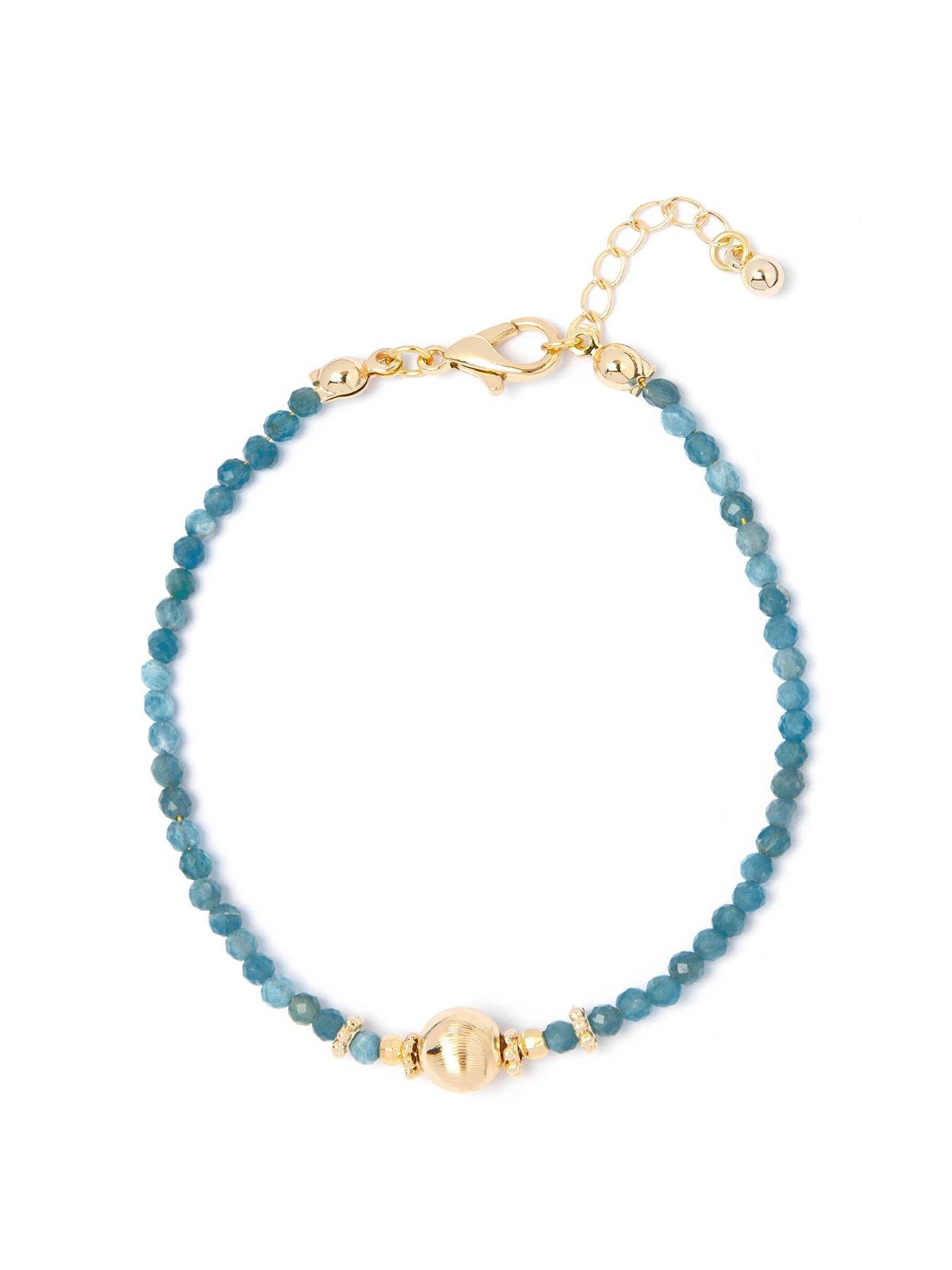 Product photograph of The Love Silver Collection Gold Blue Bead Detail Bracelet from very.co.uk