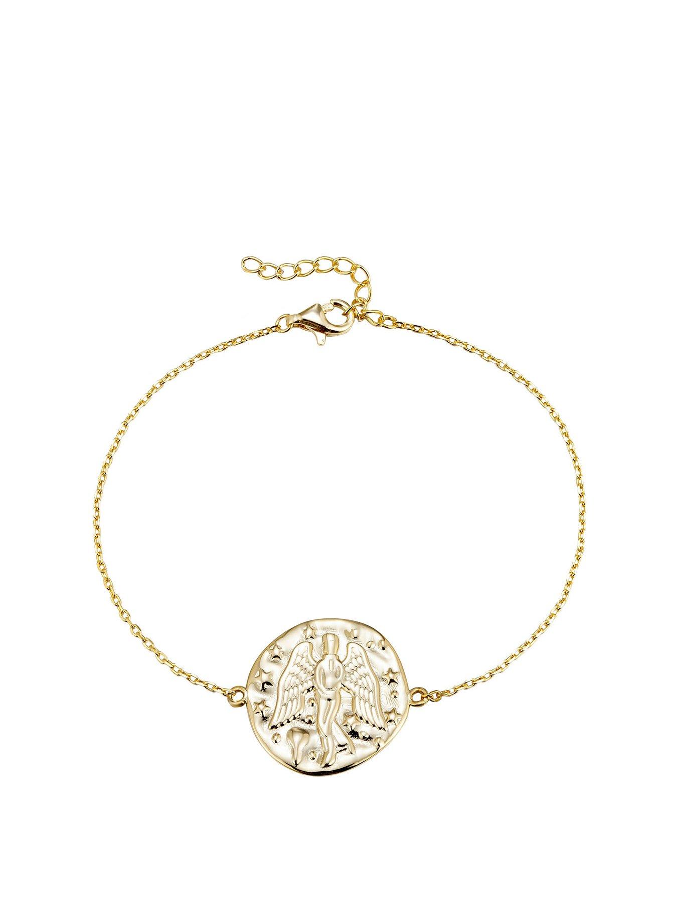 Product photograph of The Love Silver Collection 18ct Gold Plated Sterling Silver Patterned Disc Bracelet from very.co.uk