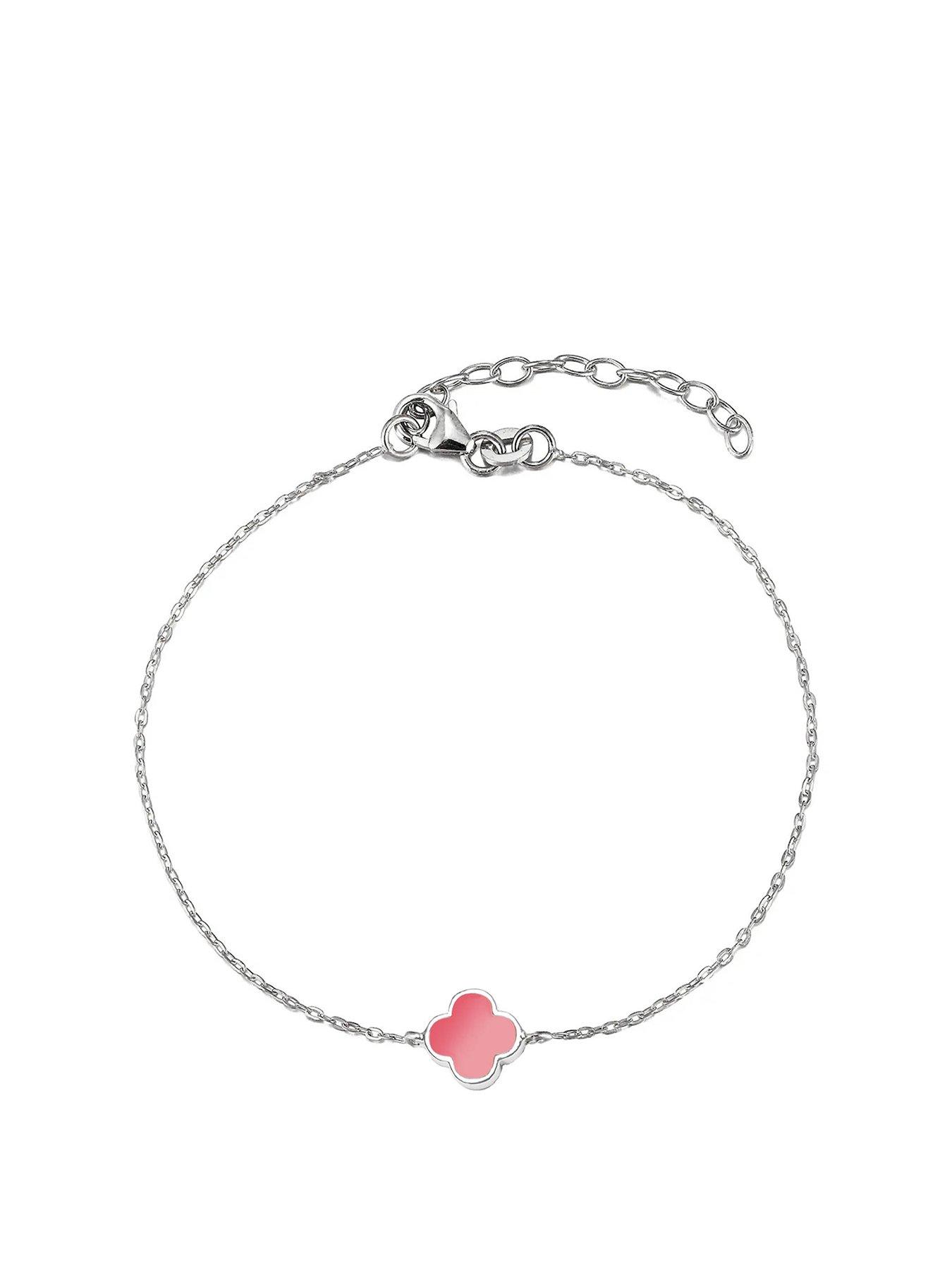 Product photograph of The Love Silver Collection Sterling Silver Pink Enamel Flower Bracelet from very.co.uk