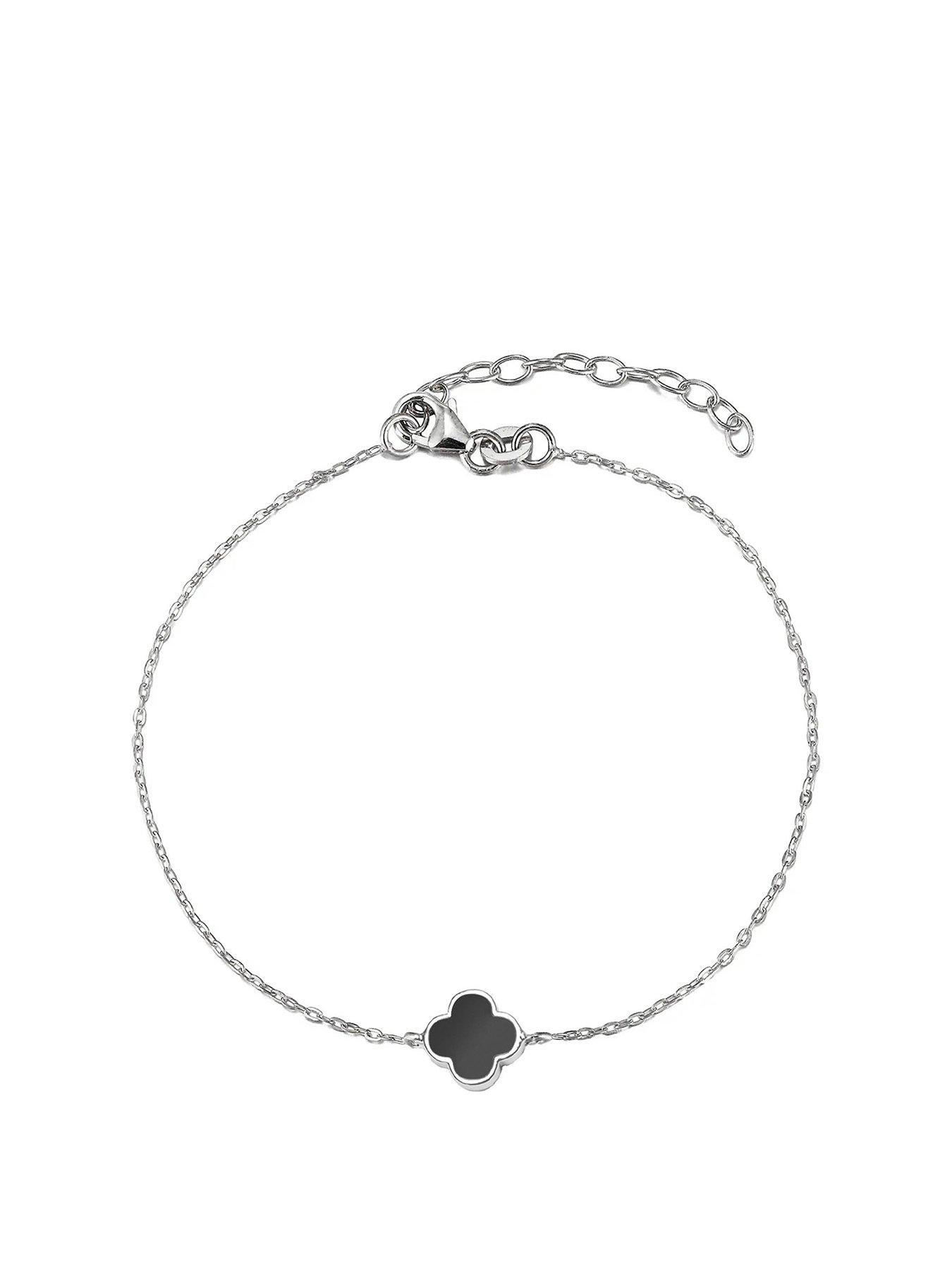 Product photograph of The Love Silver Collection Sterling Silver Black Enamel Flower Bracelet from very.co.uk