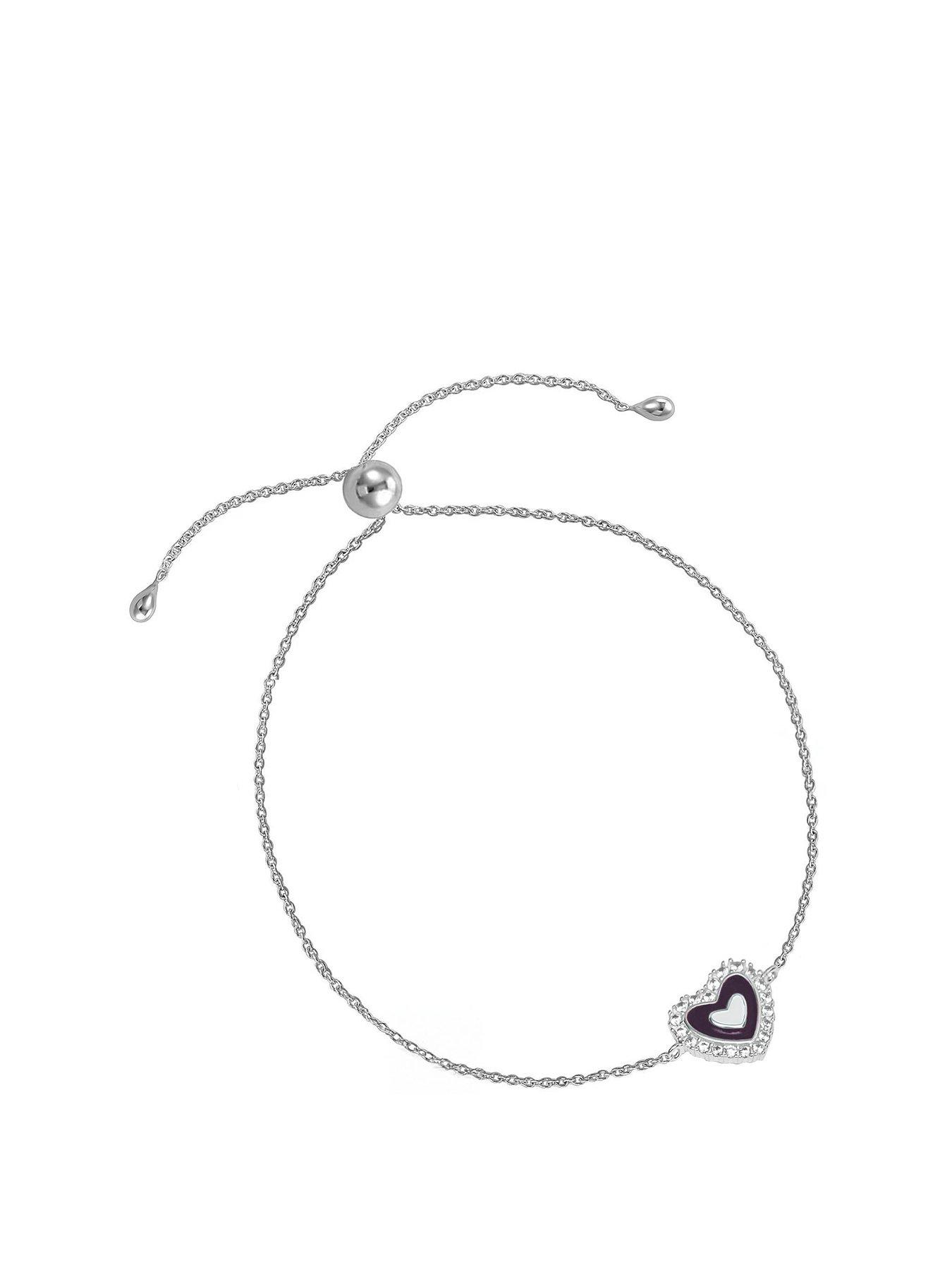 Product photograph of The Love Silver Collection Sterling Silver Purple Enamel Heart Cubic Zirconia Bracelet from very.co.uk