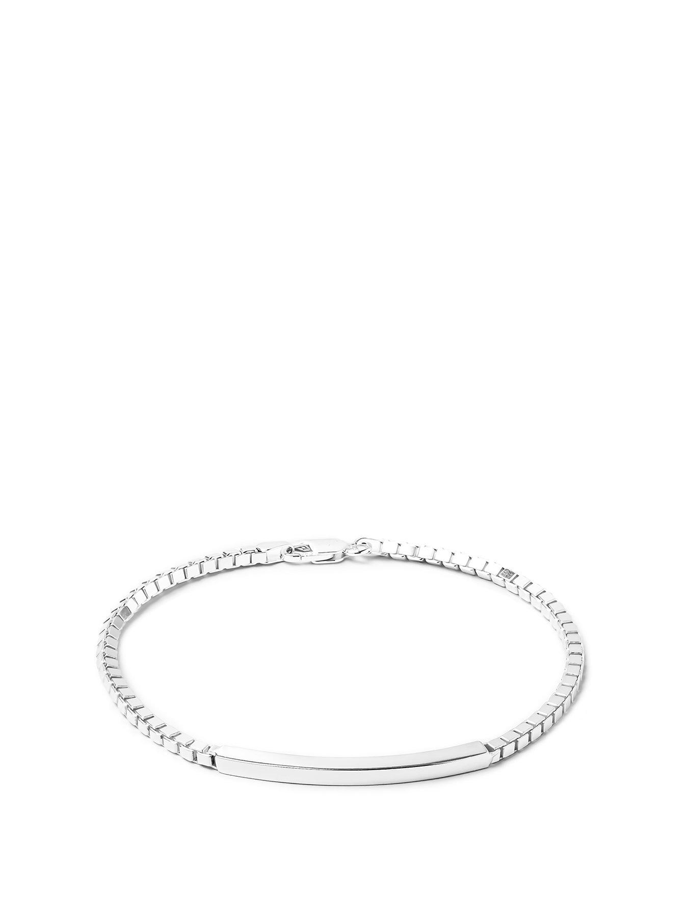 Product photograph of The Love Silver Collection Sterling Silver Box Chain Id Bracelet from very.co.uk