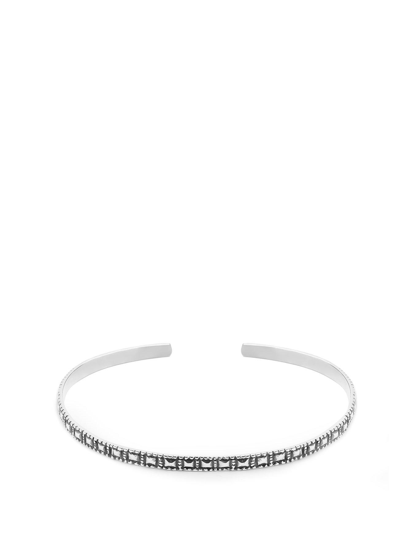 Product photograph of The Love Silver Collection Sterling Silver Oxidised Detail Adjustable Bangle from very.co.uk