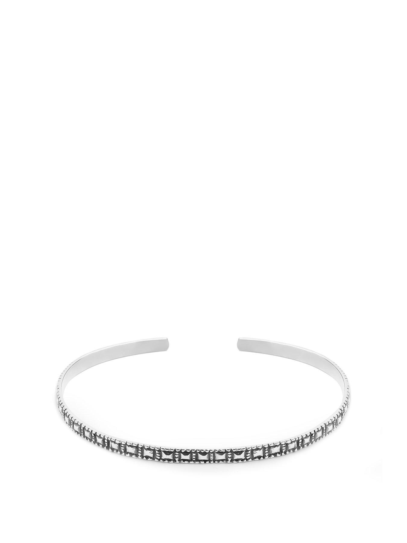 Product photograph of The Love Collection Sterling Silver Oxidised Detail Adjustable Bangle from very.co.uk