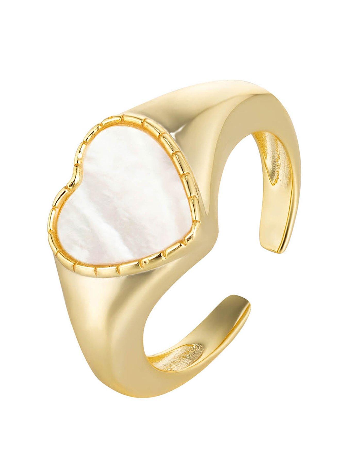 Product photograph of The Love Silver Collection 18ct Gold Plated Sterling Silver Mother Of Pearl Heart Shaped Ring - Size O from very.co.uk