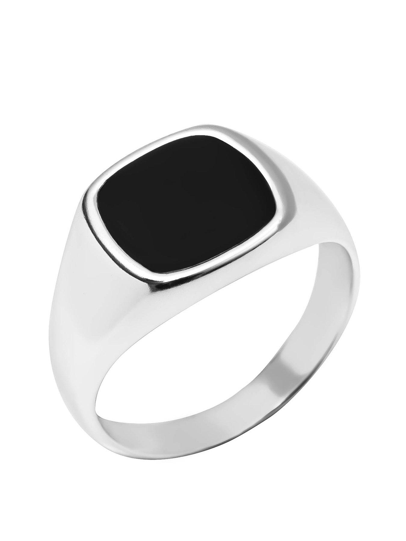 Product photograph of The Love Silver Collection Sterling Silver Onyx Signet Ring from very.co.uk