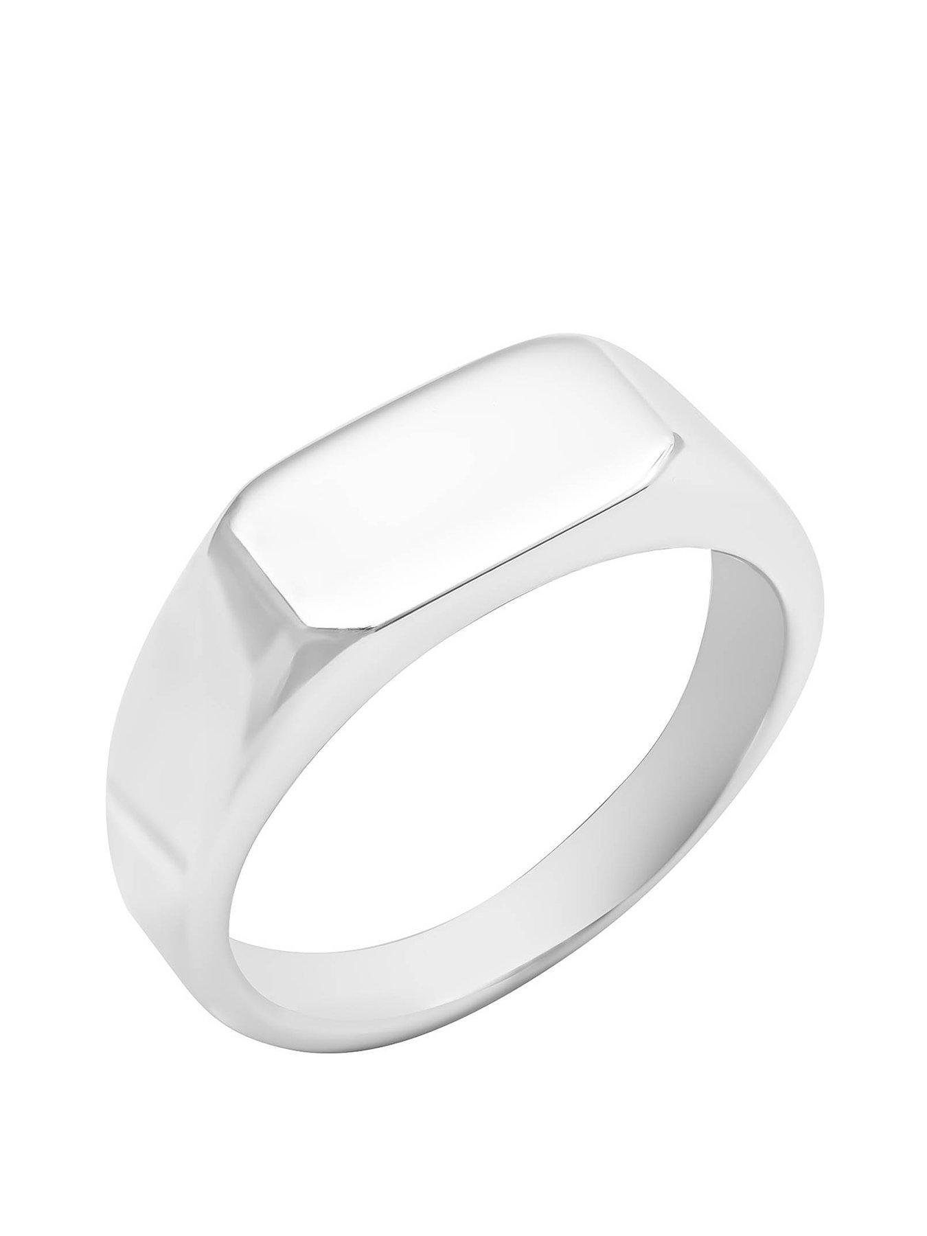Product photograph of The Love Silver Collection Sterling Silver Rounded Rectangle Signet Ring from very.co.uk