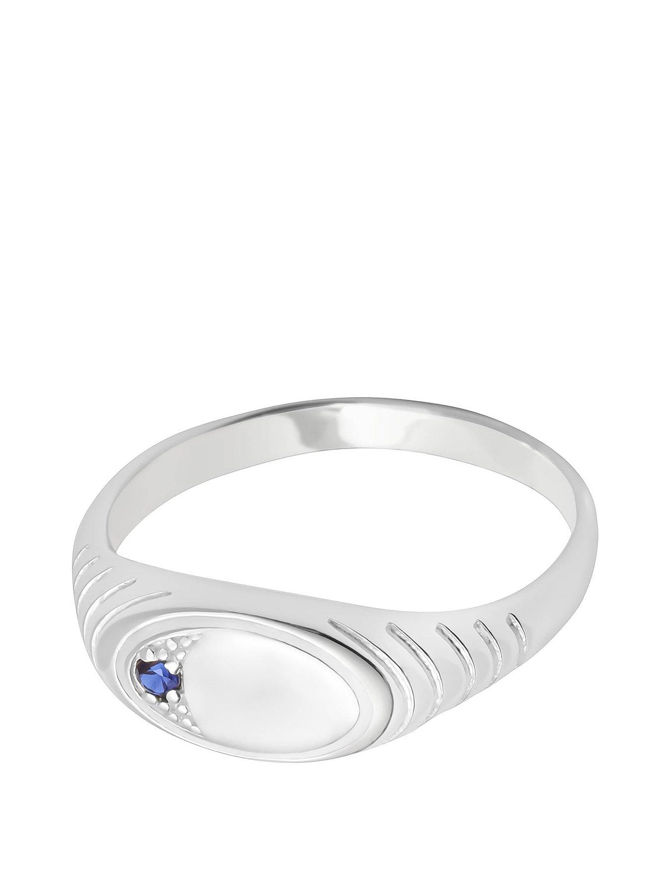 Image 3 of 4 of The Love Collection Sterling Silver Ribbed Signet Ring with CZ Stone