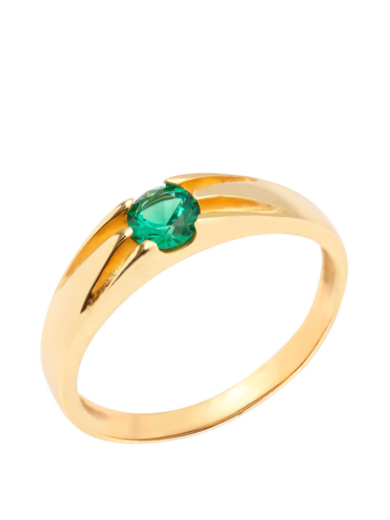 Image 1 of 4 of The Love Collection 18ct Gold Plated Sterling Silver Vintage Style Ring with Large Emerald CZ Stone