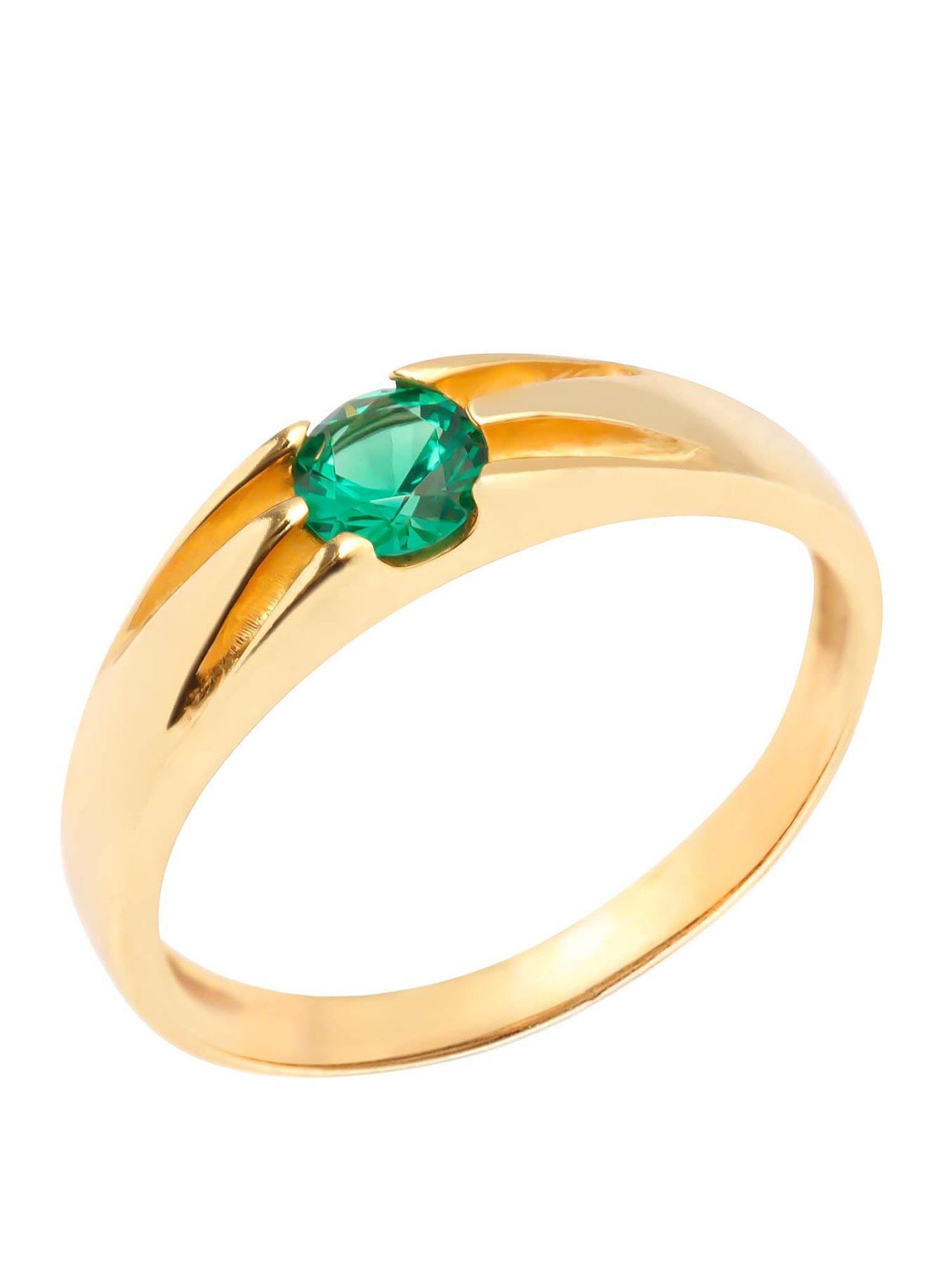 The Love Collection 18ct Gold Plated Sterling Silver Vintage Style Ring with Large Emerald CZ Stone
