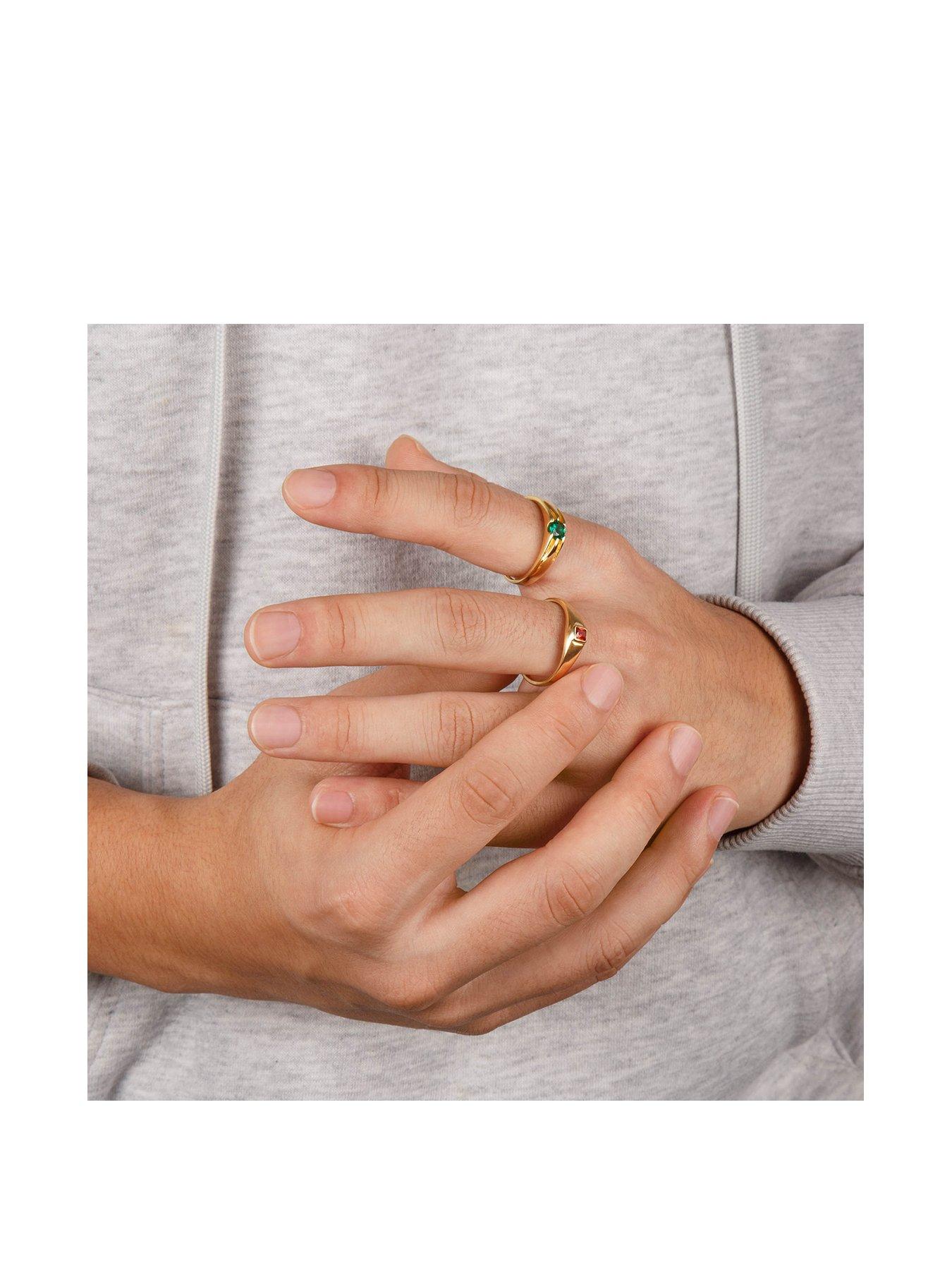 Image 2 of 4 of The Love Collection 18ct Gold Plated Sterling Silver Vintage Style Ring with Large Emerald CZ Stone