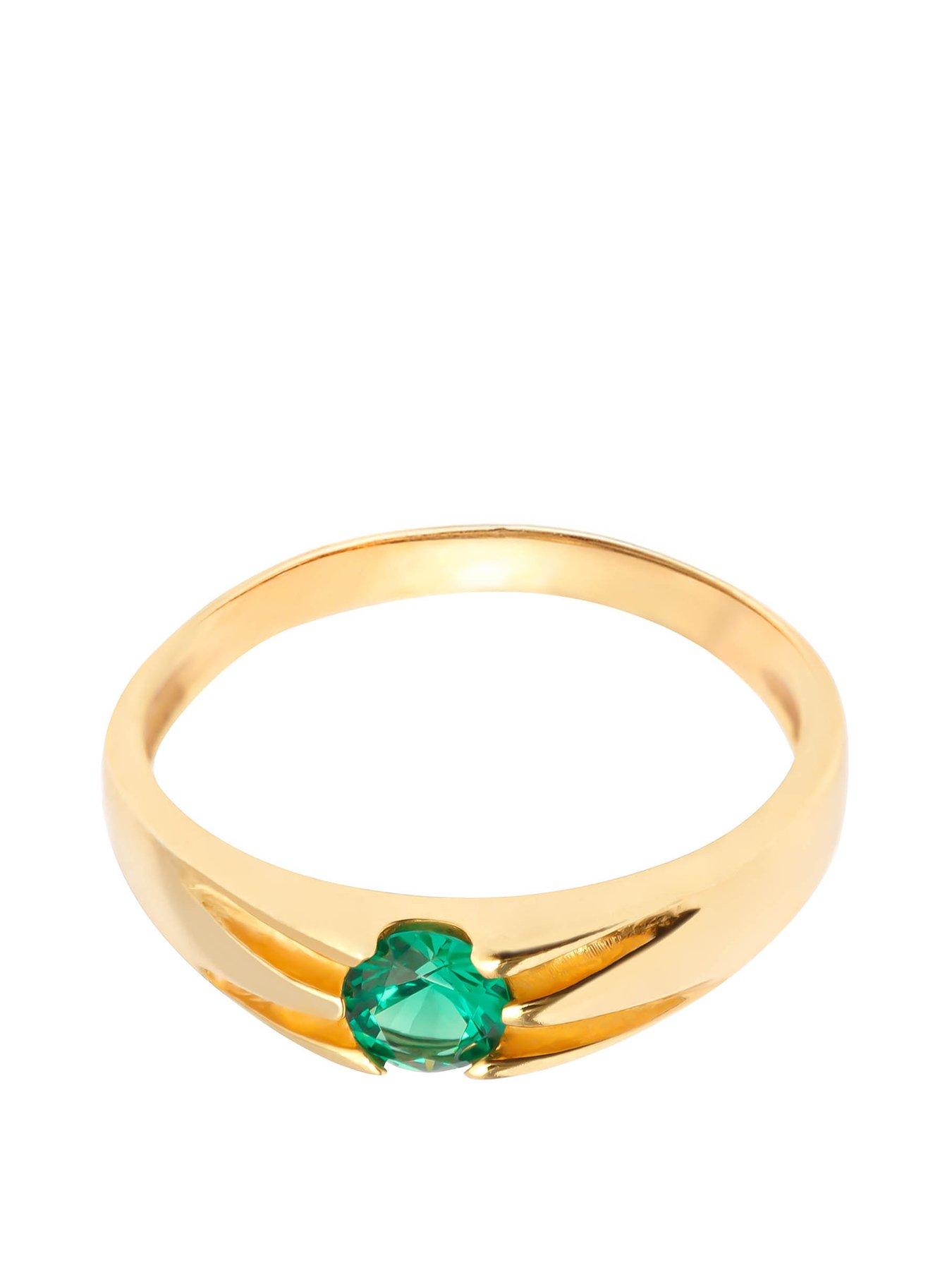 Image 3 of 4 of The Love Collection 18ct Gold Plated Sterling Silver Vintage Style Ring with Large Emerald CZ Stone