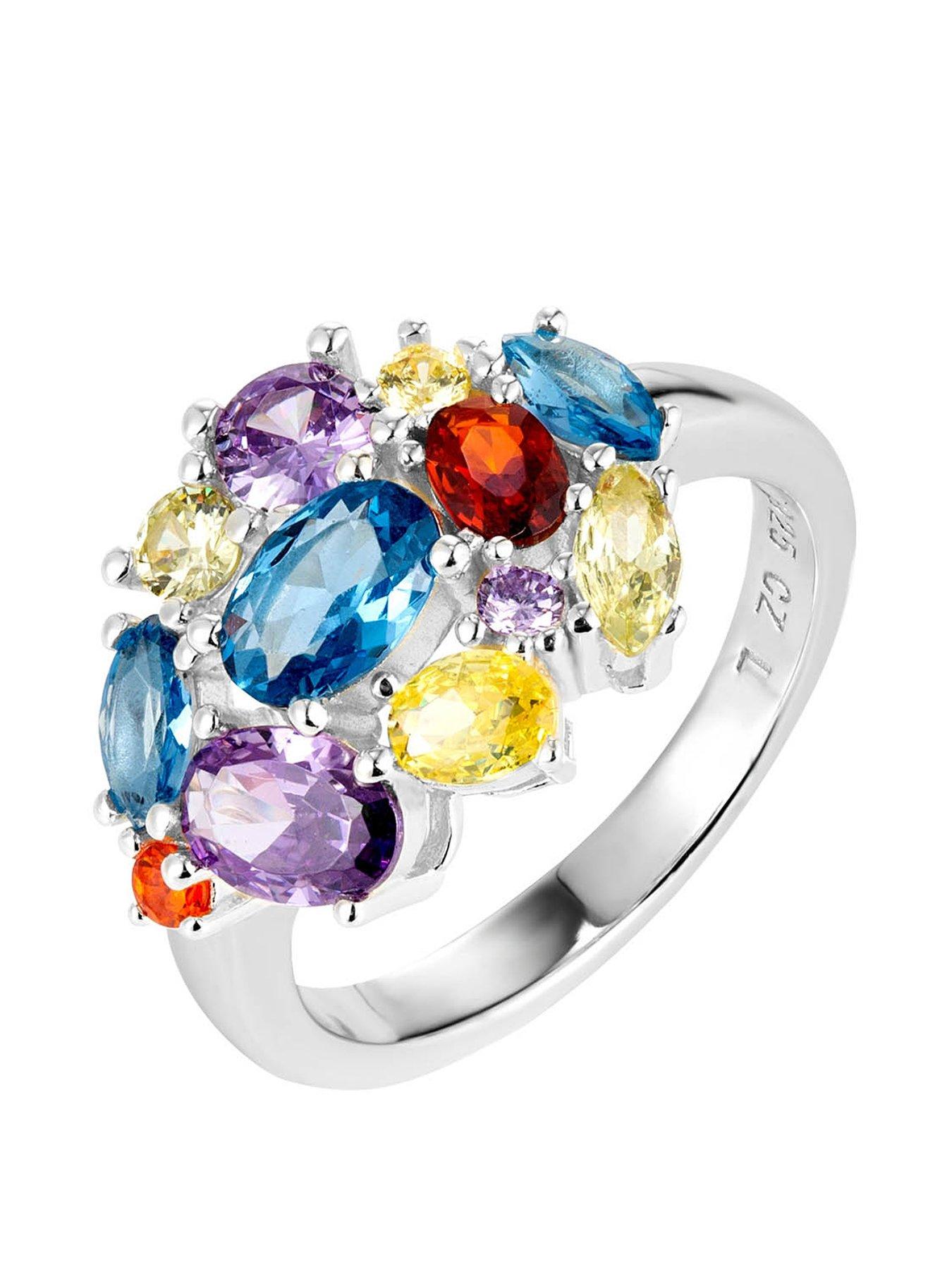 undefined Sterling Silver Multicoloured Stones Chunky Statement Ring