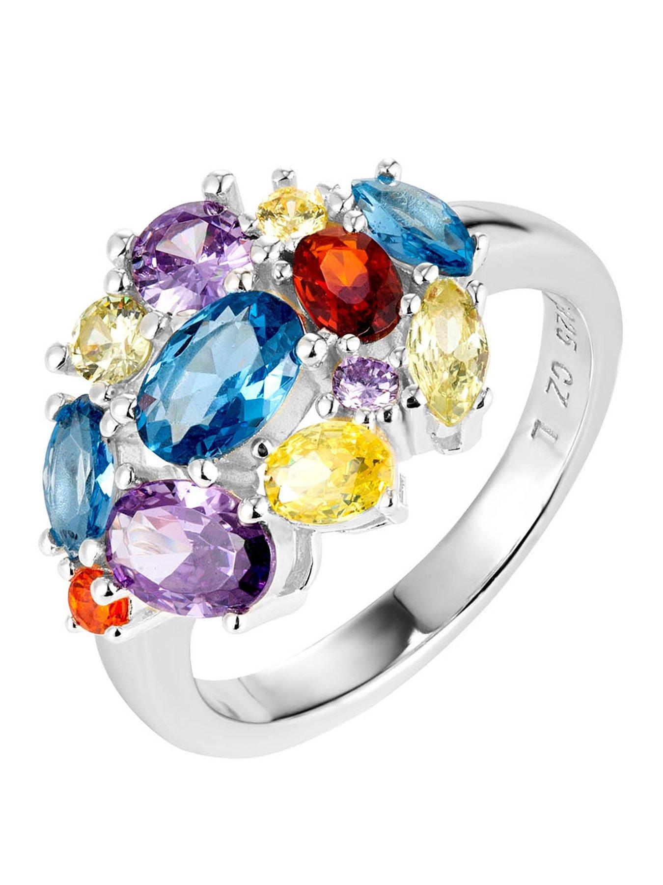 The Love Collection Sterling Silver Multicoloured Stones Chunky Statement Ring