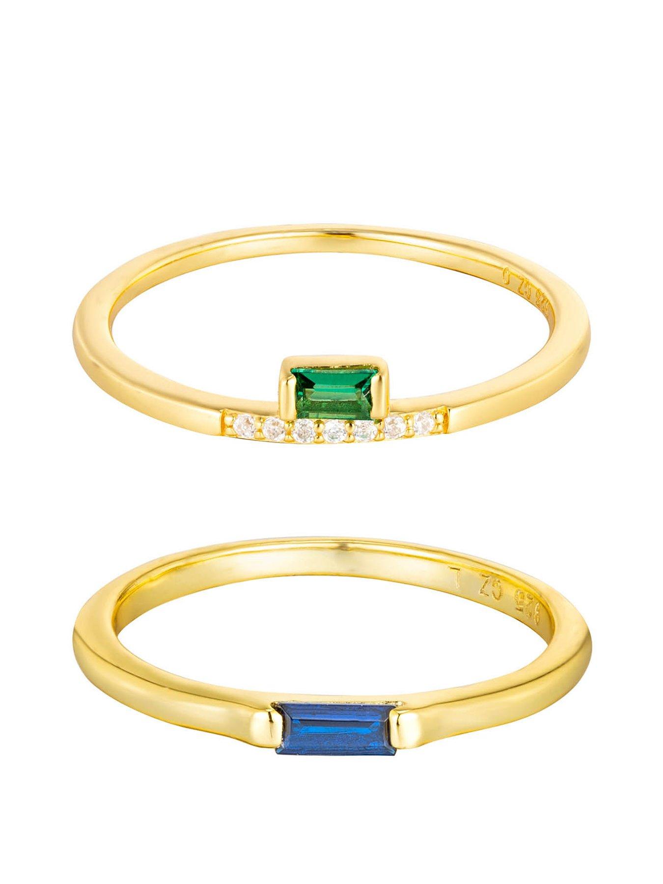 Product photograph of The Love Silver Collection 18ct Gold Plated Sterling Silver Dainty Baguette Emerald Ring Stacking Set from very.co.uk