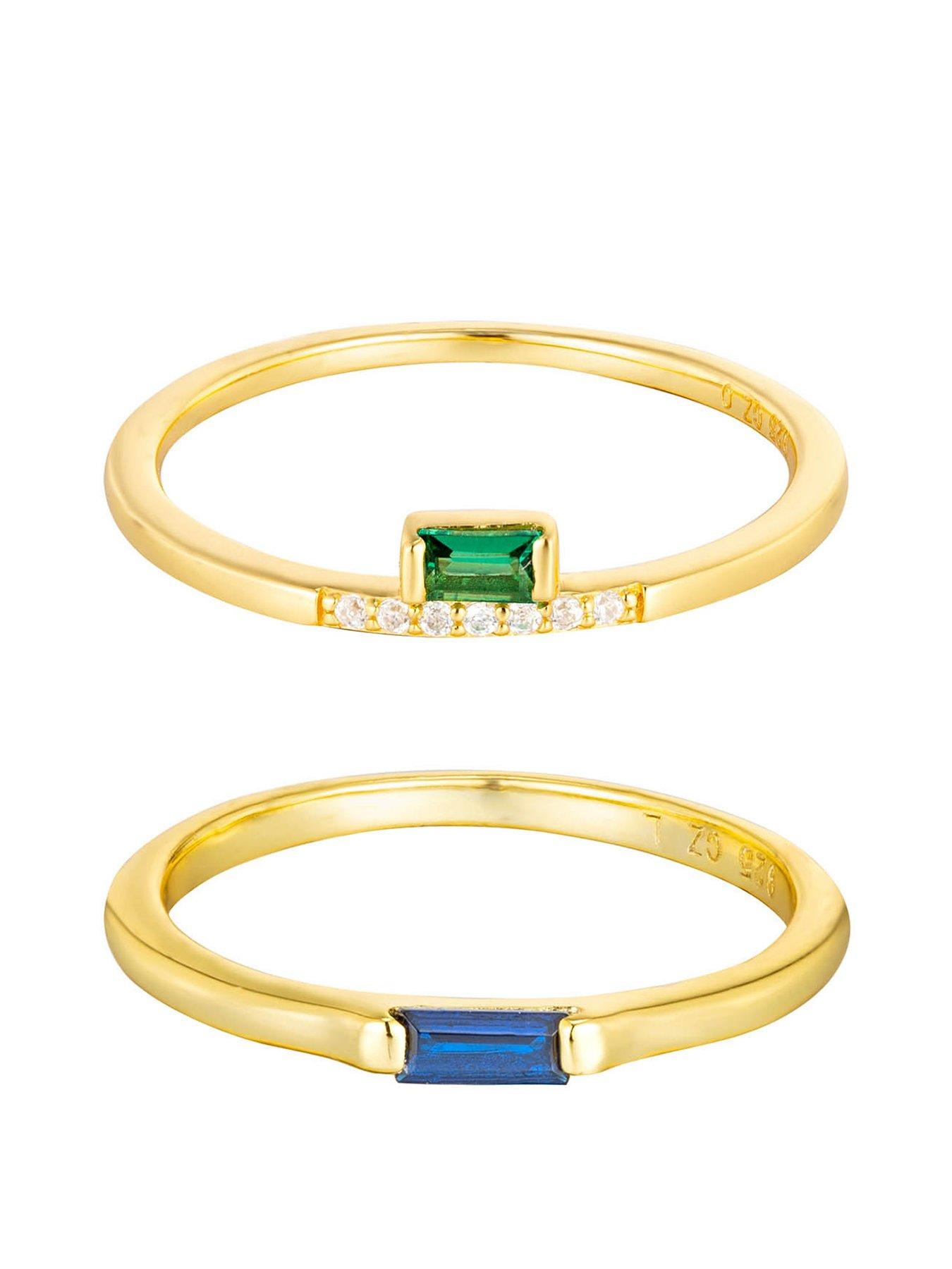 undefined 18ct Gold Plated Sterling Silver Dainty Baguette Emerald Ring Stacking Set
